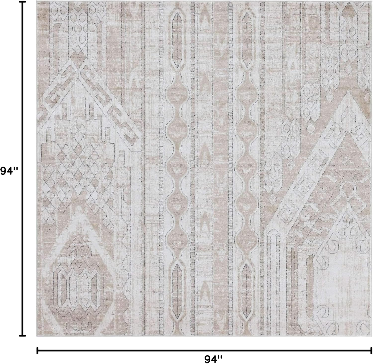 Unique Loom Portland Collection Southwestern Inspired Striped Tone-on-Tone Area Rug (8' 0 x 8' 0 Square, Tan/ Ivory)