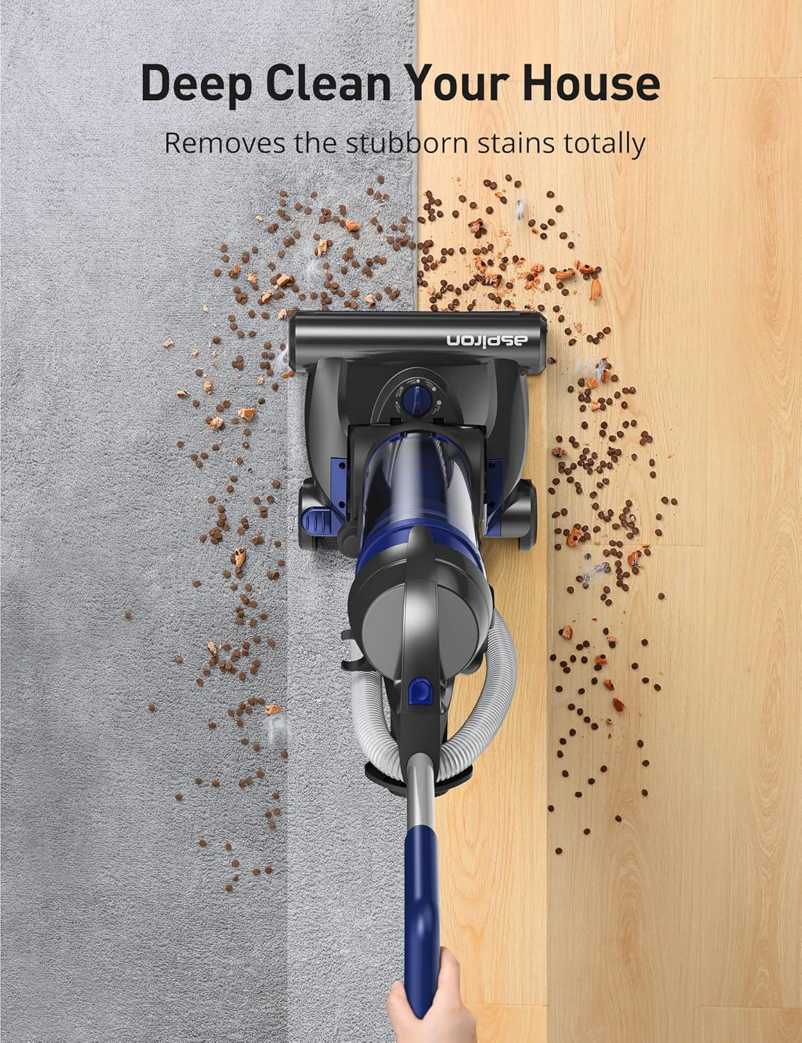 Upright Vacuum Cleaner, Aspiron 1200W 25kPa 5-Mode Bagless Vacuum Cleaner with Crevice Tool & Extension Wand,3L Dust Cup with HEPA Filter, Upright Vacuum for Carpet, Pet Hair,Hard Floor,Tile Particles