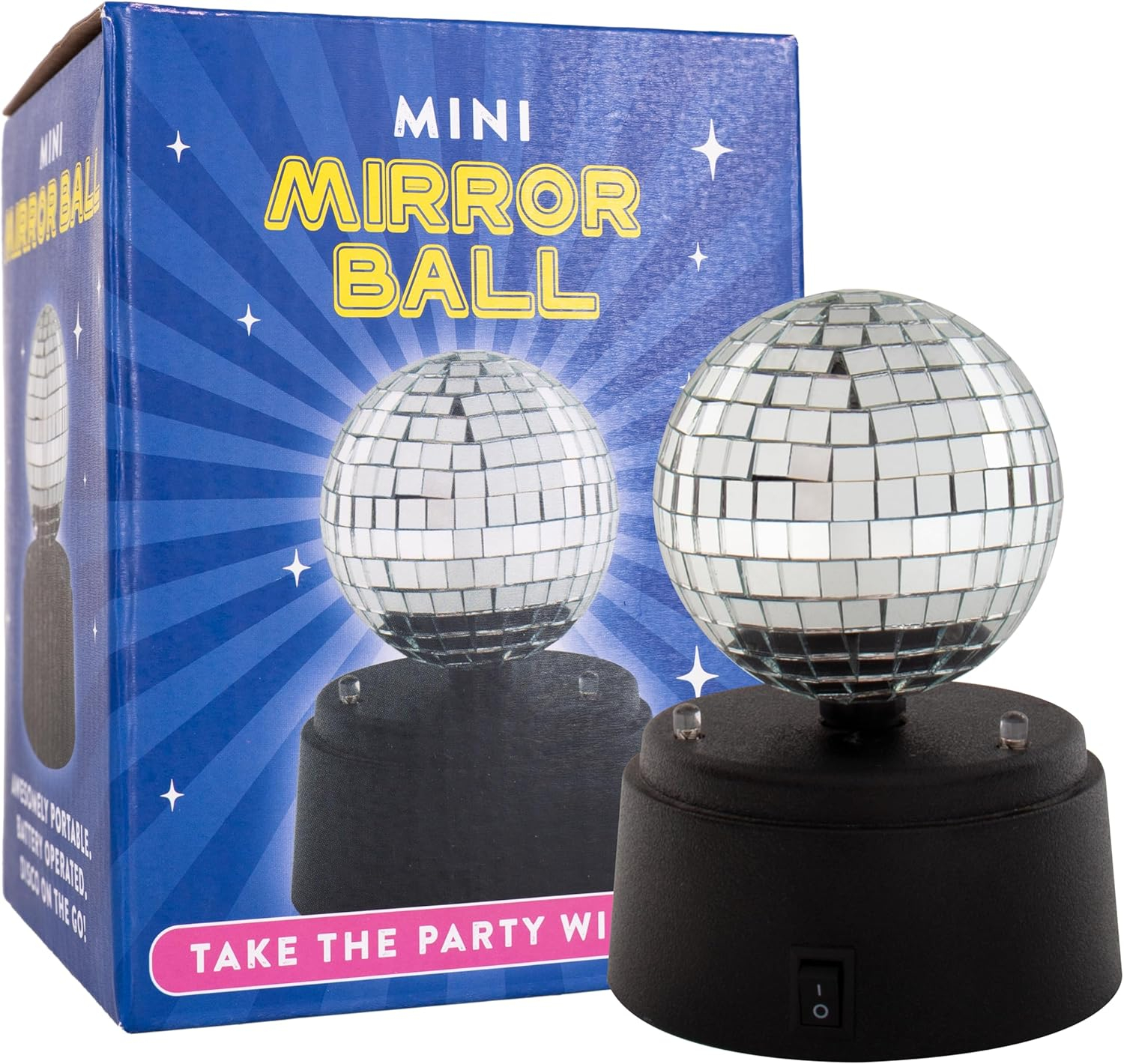 Fizz Creations Mini Mirror Ball, 5-Inch Tall Disco Ball & Stand, Battery Powered Party Light