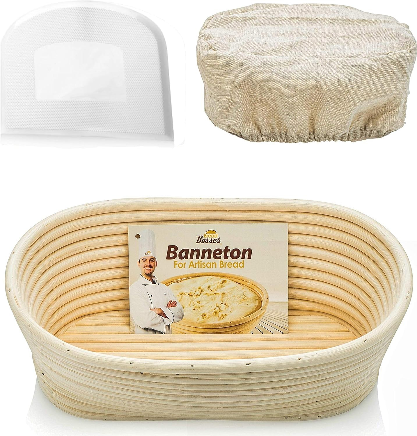 Oval Bread Banneton Proofing Basket - 10 Inch Baskets Sourdough Brotform Proofing Basket Set Banaton Towel for Baking Oval Proofing for Sourdough Bread Making Starter Jar Kit - Great As A Gift