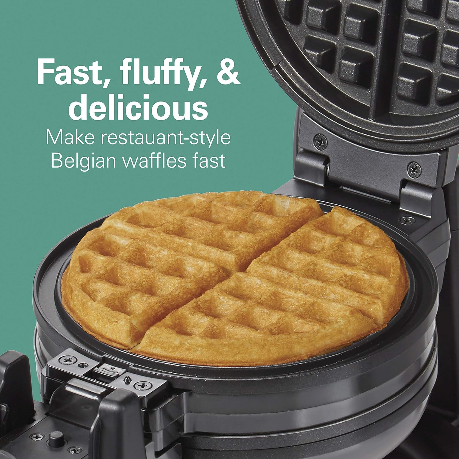 Black Double Flip Belgian Waffle Maker with Nonstick Plates