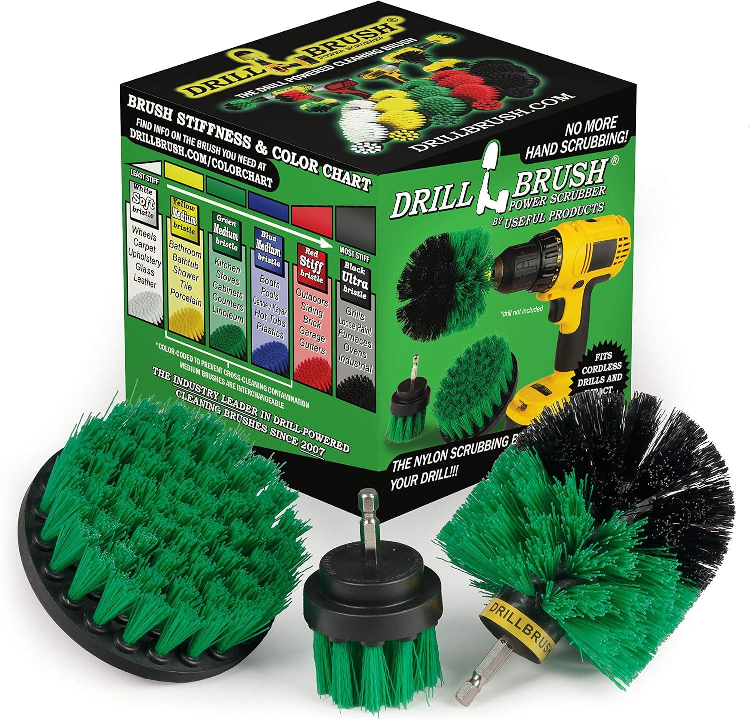 Green Nylon Bristle Drill Brush Set for Kitchen Cleaning