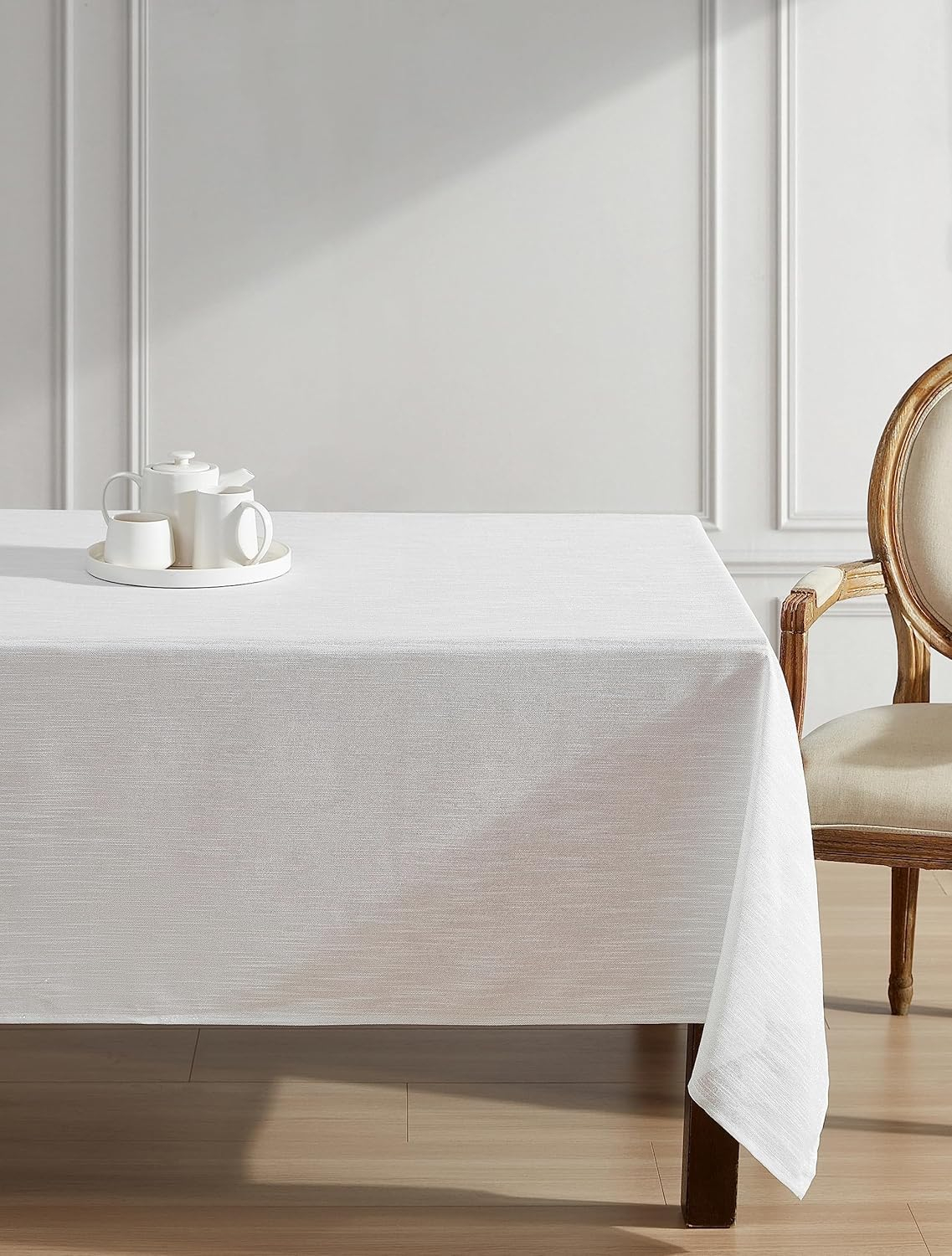Elegant White Shimmery Polyester Rectangular Tablecloth, 60" x 102"