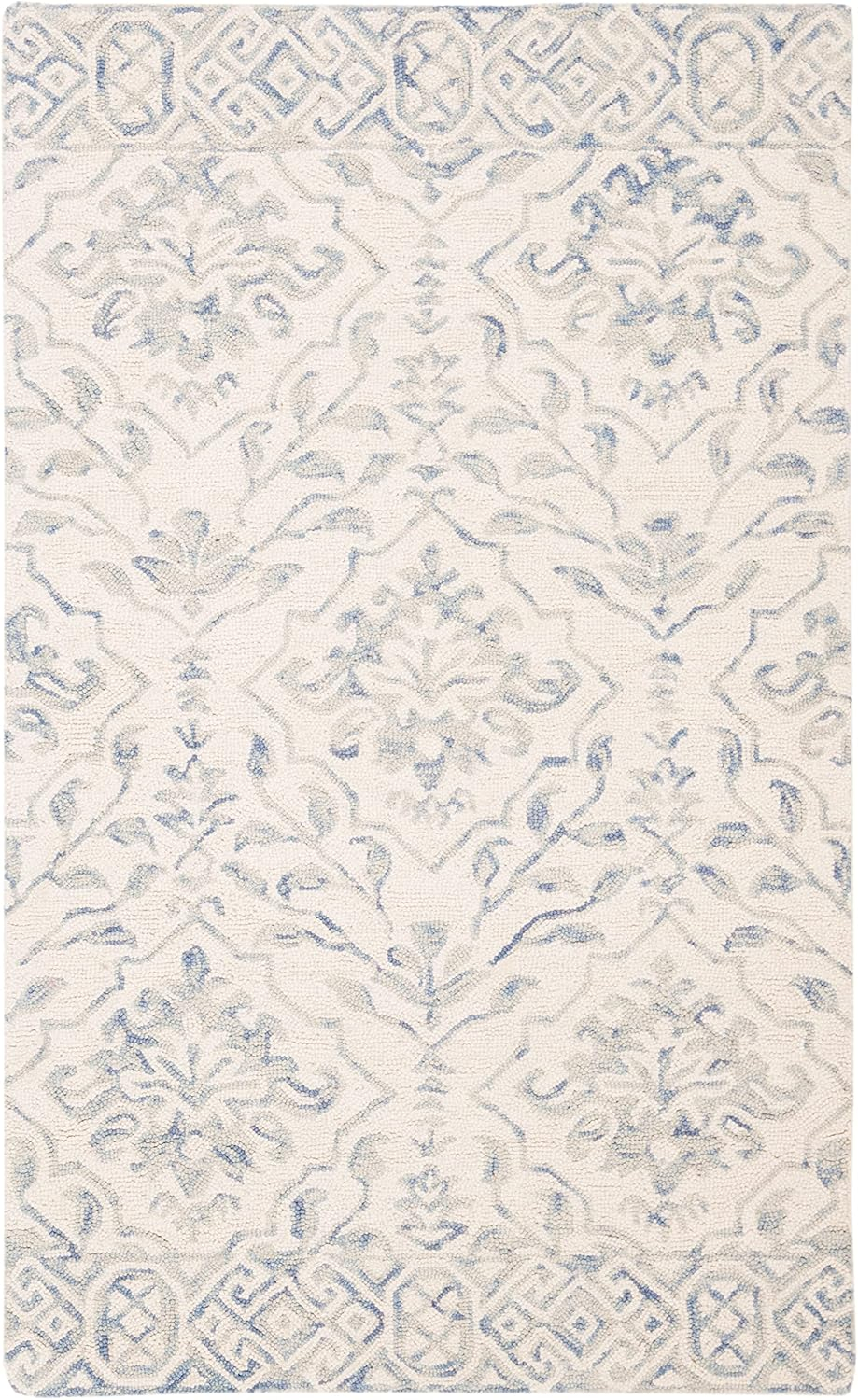 SAFAVIEH Dip Dye Beranadette Floral Wool Runner Rug, Blue/Ivory, 2'3" x 14'
