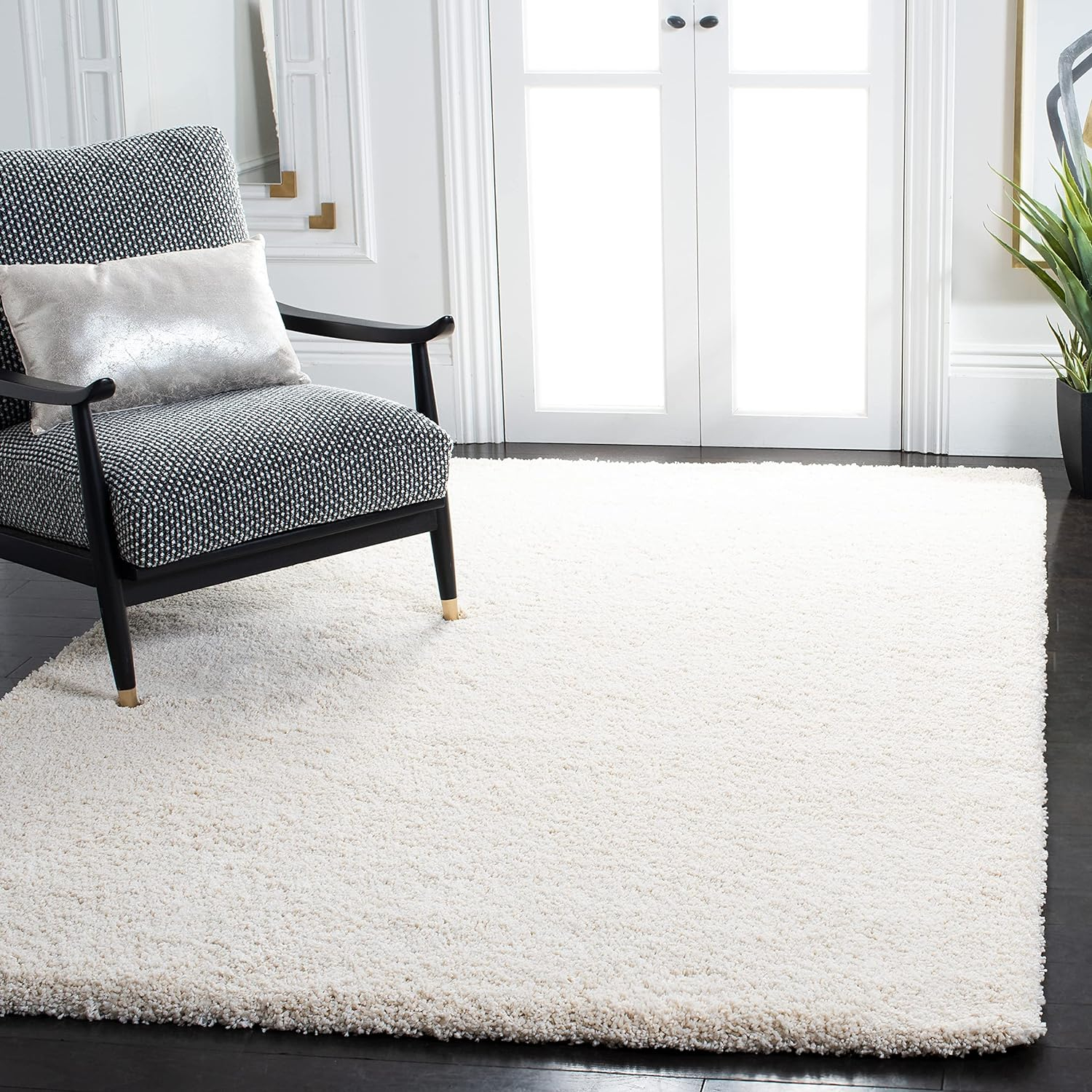 SAFAVIEH Milan Harlow Solid Plush Shag Area Rug, Ivory, 10' x 14'