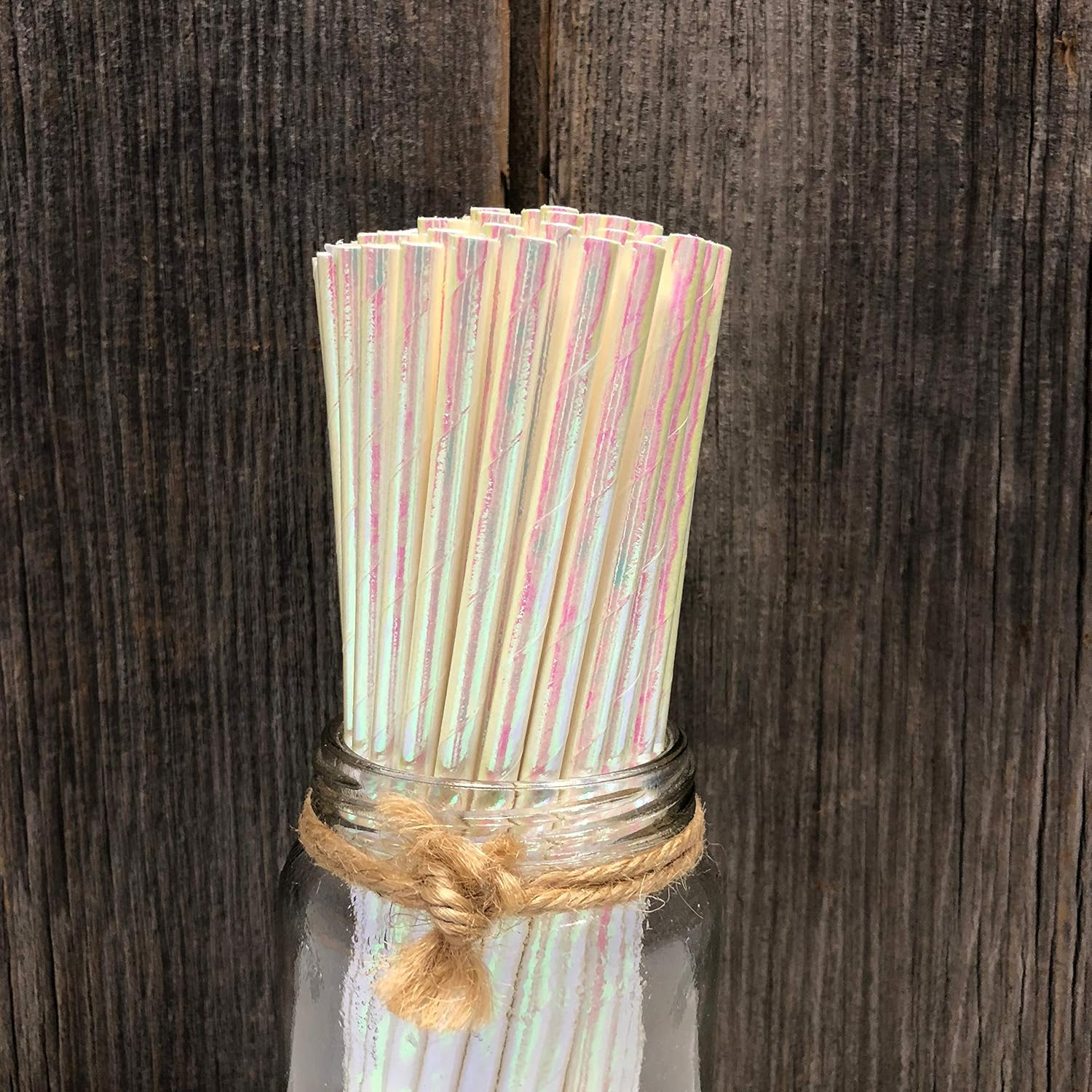 100 White Iridescent Paper Straws