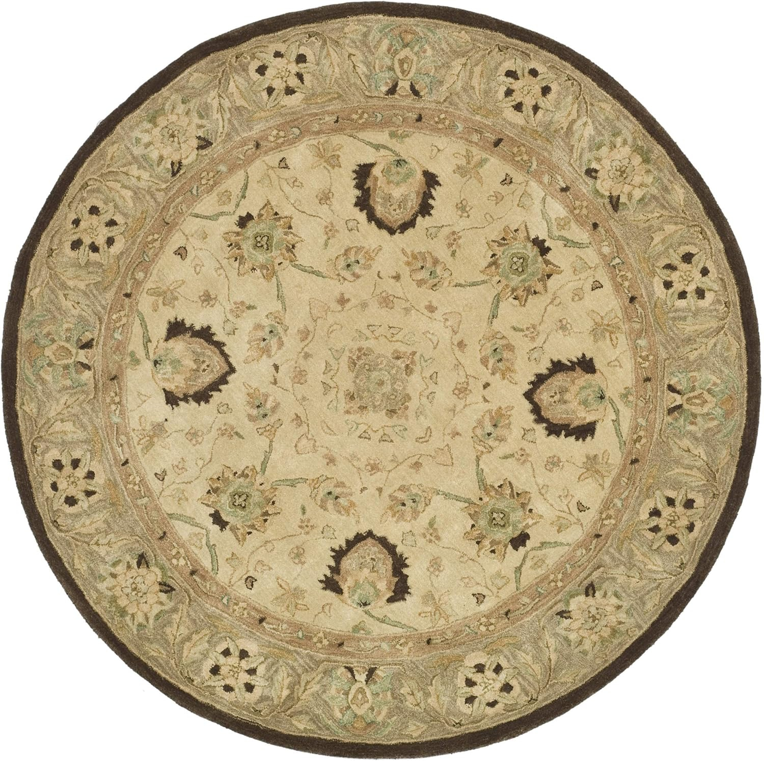 SAFAVIEH Anatolia Venice Floral Wool Area Rug, Ivory/Brown, 4' x 4' Round
