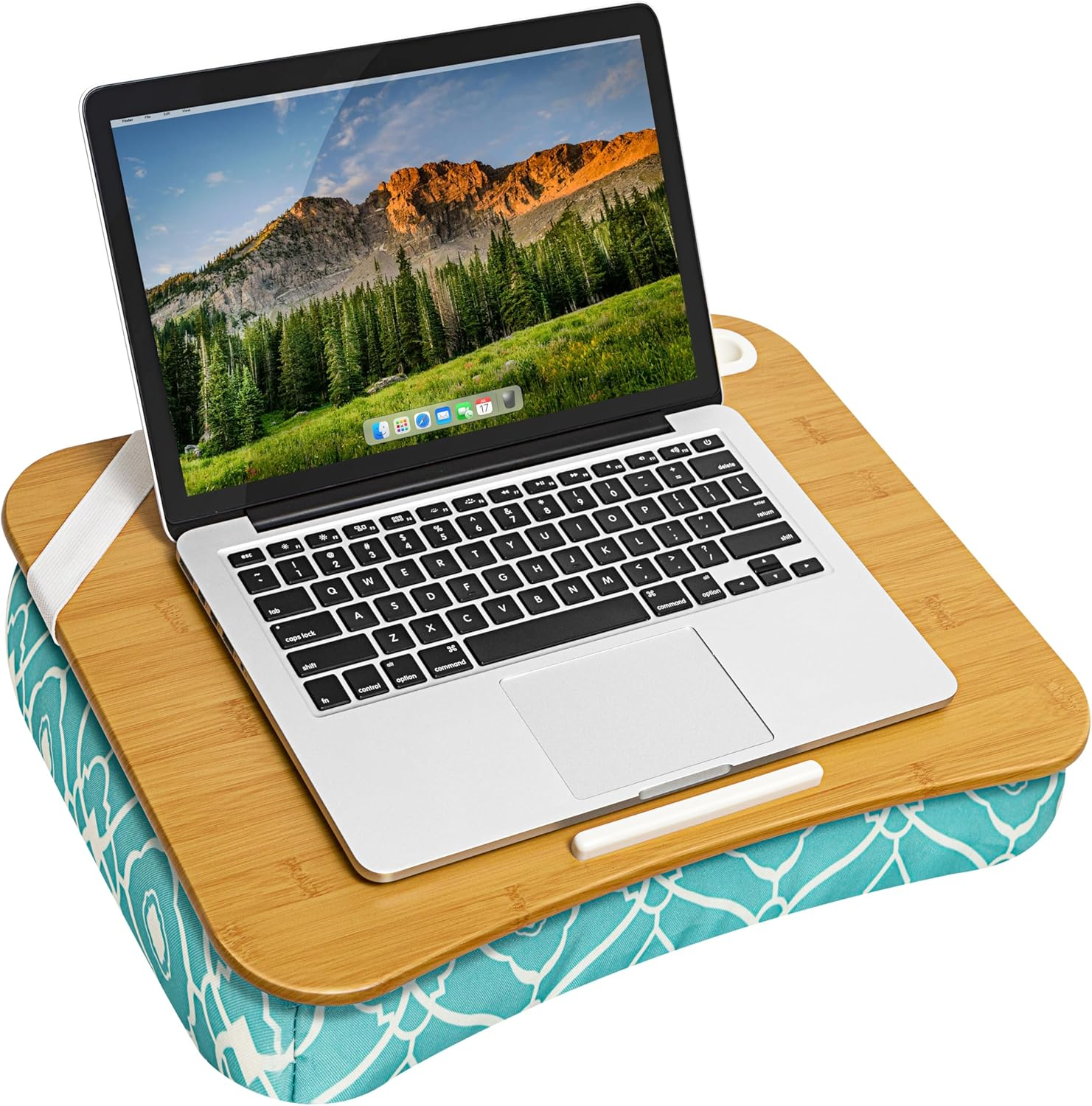 LAPGEAR XL Designer Lap Desk with Phone Holder and Device Ledge - Aqua Trellis - Fits up to 17.3 Inch Laptops - Style No. 45512
