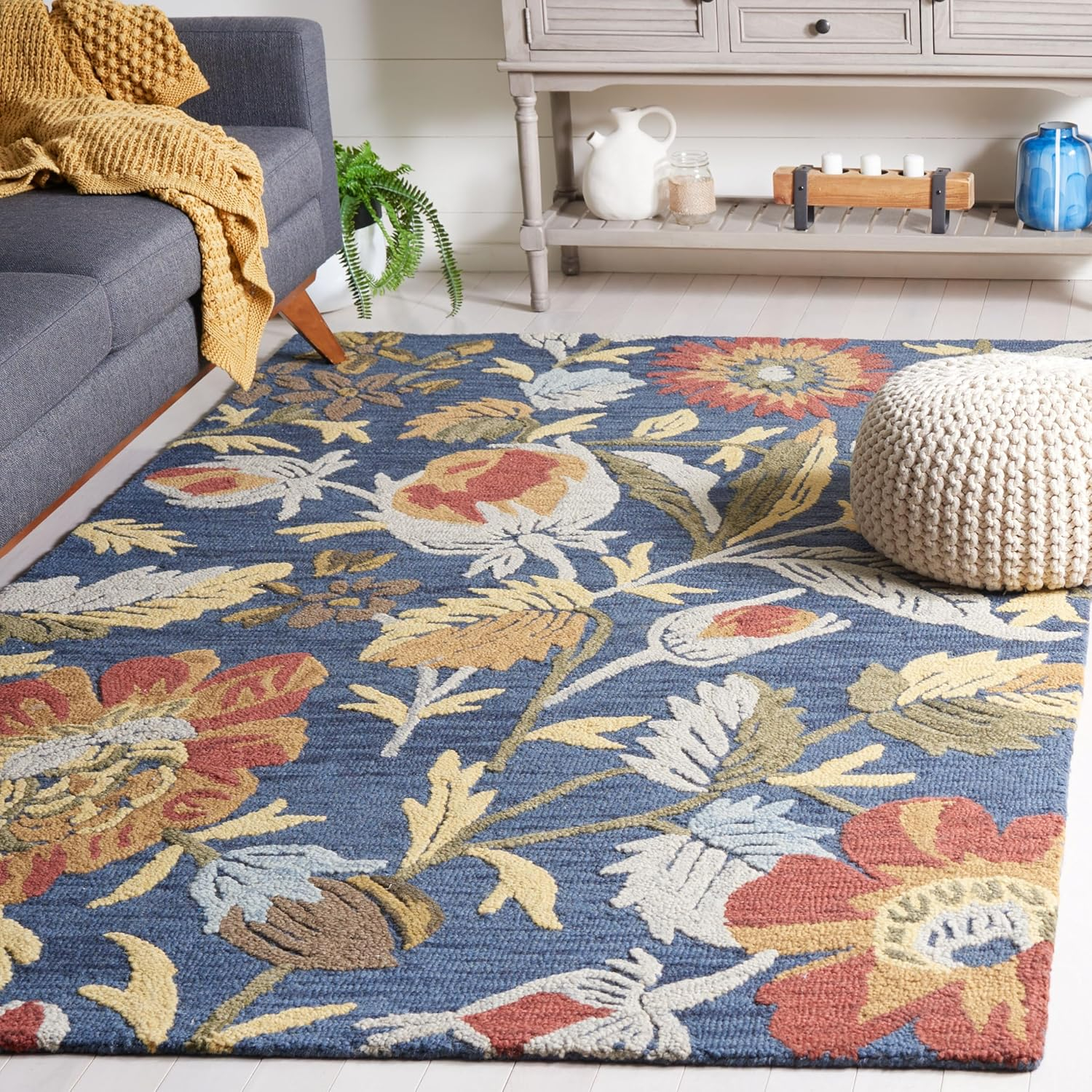 SAFAVIEH Blossom Tom Floral Runner Rug, Navy/Red, 2'3" x 8'
