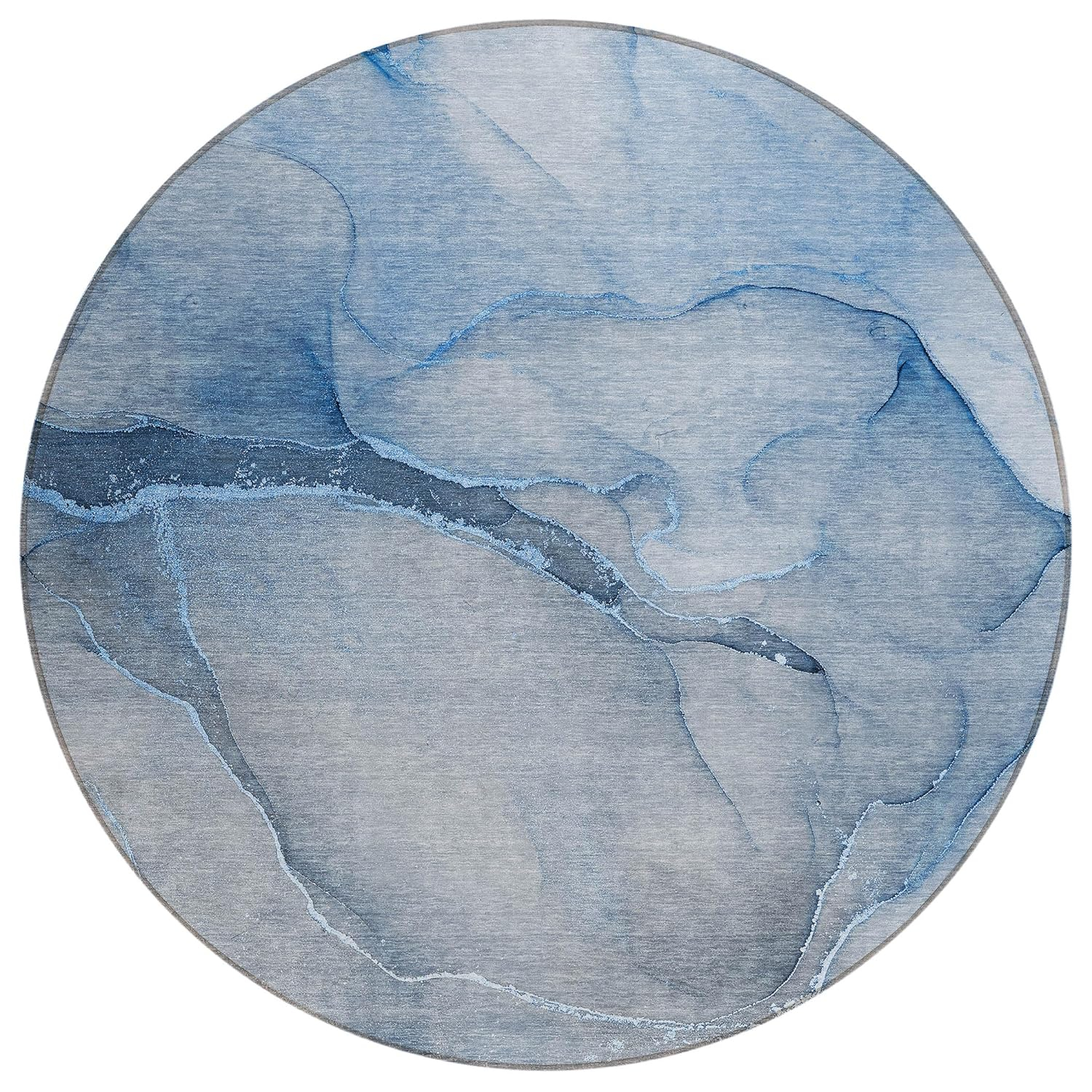 Addison Blue Round Synthetic Washable Area Rug, 8' x 8'