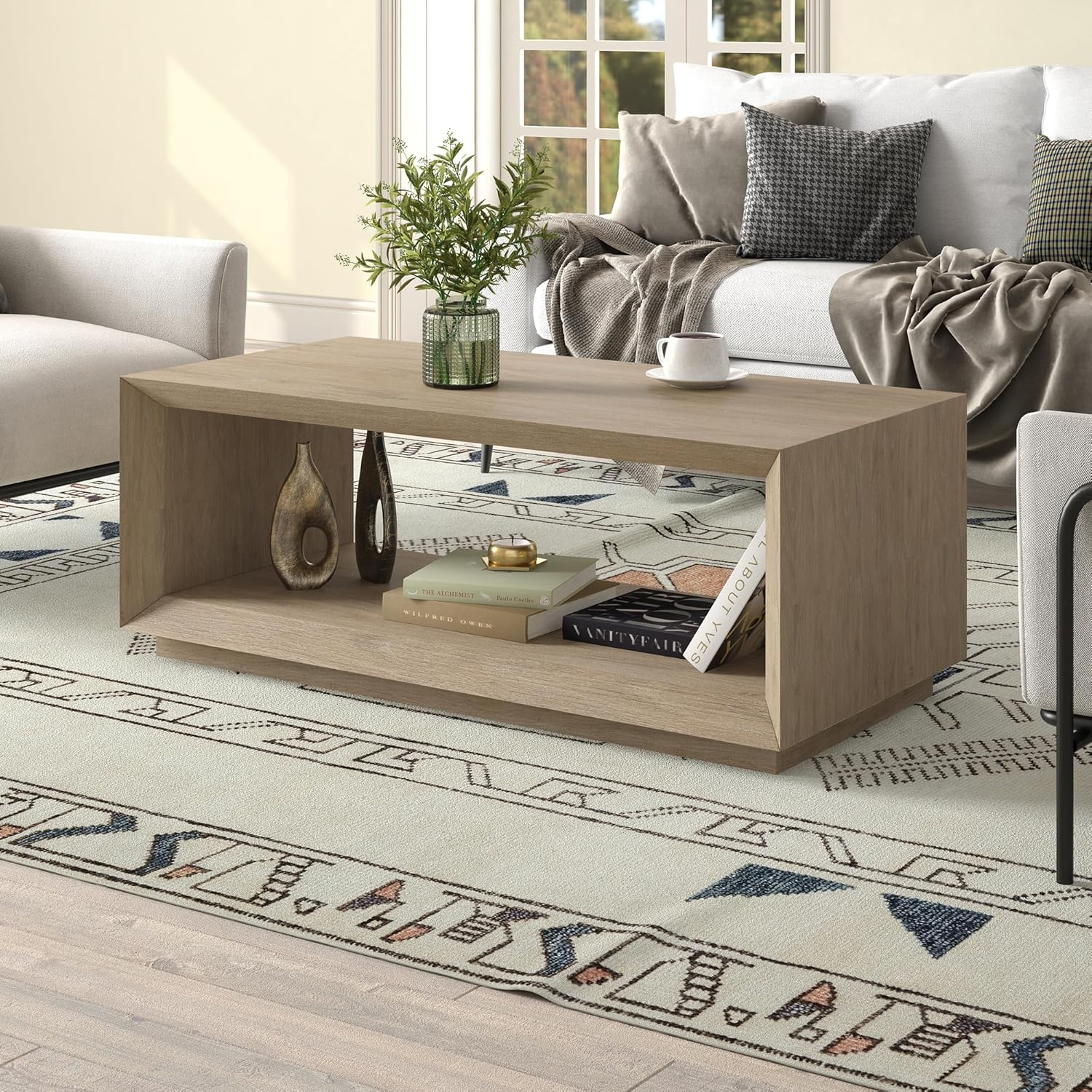 Antiqued Gray Oak Rectangular MDF Coffee Table