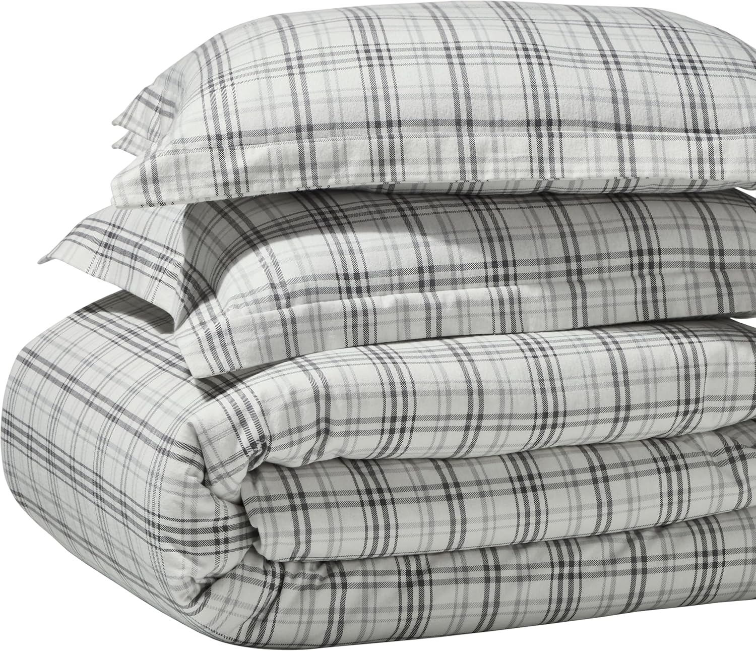 Superior Plaid Flannel Cotton Duvet Set, Fuzzy Warm Duvet Cover, Rustic Farmhouse Bedding, Basics, Comforter Cover, Includes 1 Duvet Cover, 2 Pillow Shams, King/California King, Charcoal