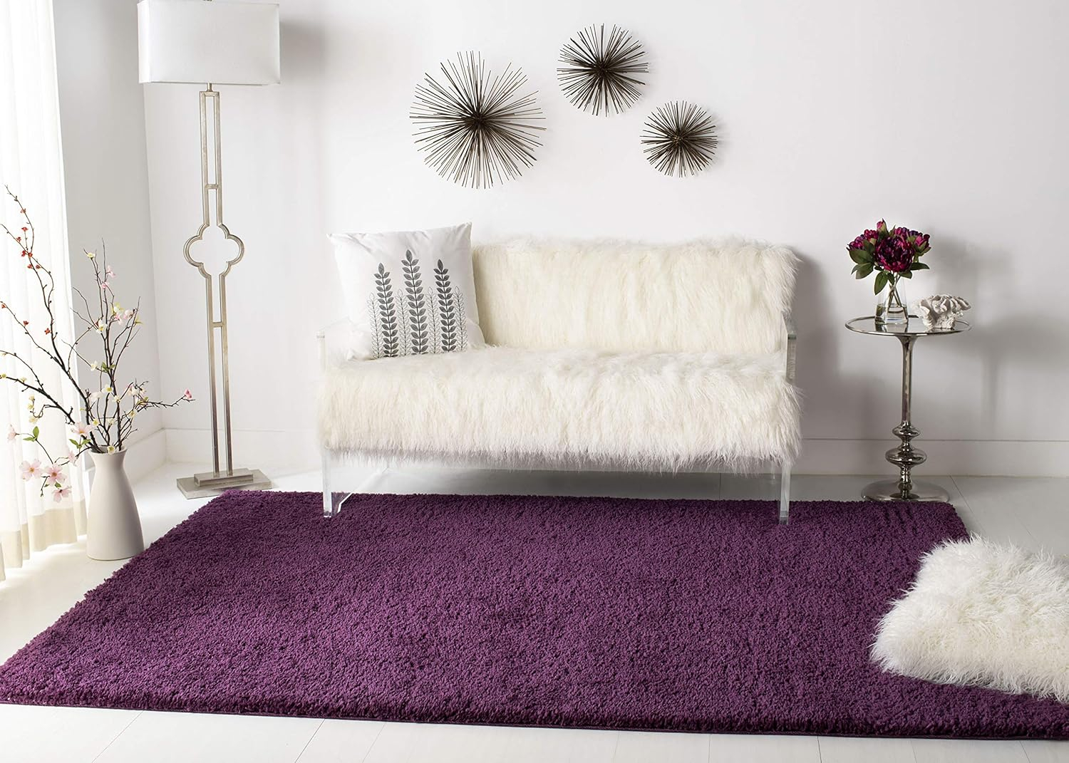 SAFAVIEH August Carlene Solid Plush Shag Area Rug, Purple, 5'3" x 5'3" Square