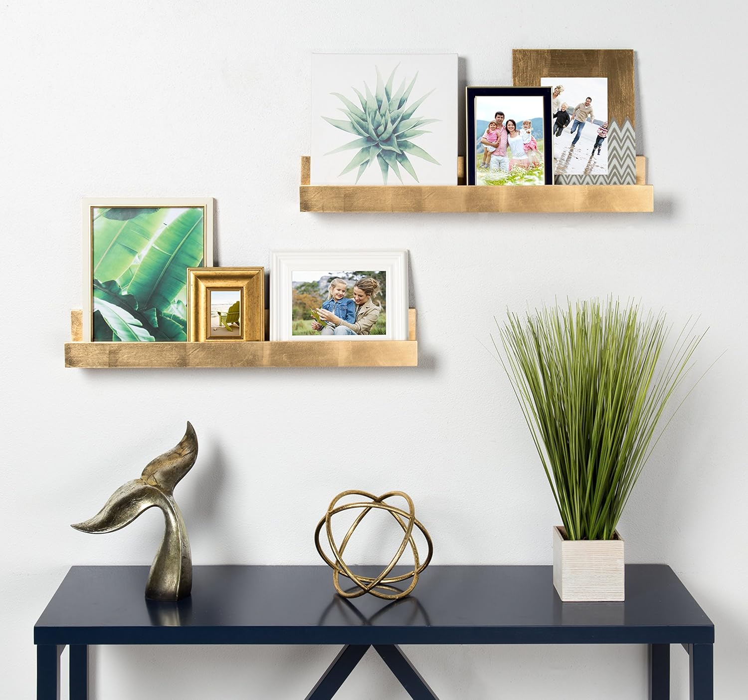 Kate and Laurel Rectangle Floating Shelves, 24", Gold