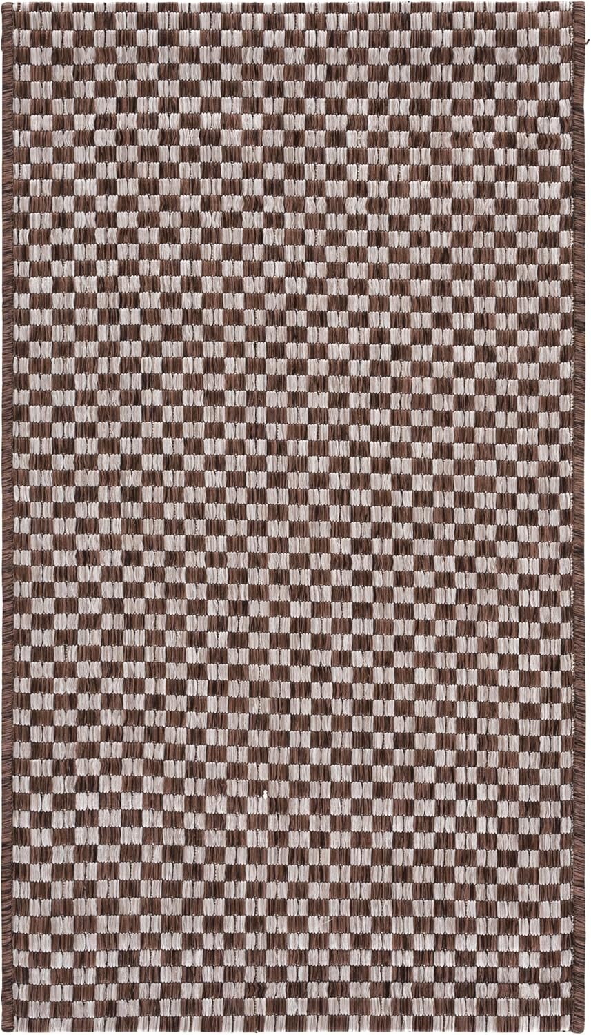 SAFAVIEH Courtyard Blair Checkered Indoor/Outdoor Area Rug, Light Brown/Light Grey, 2' x 3'7"