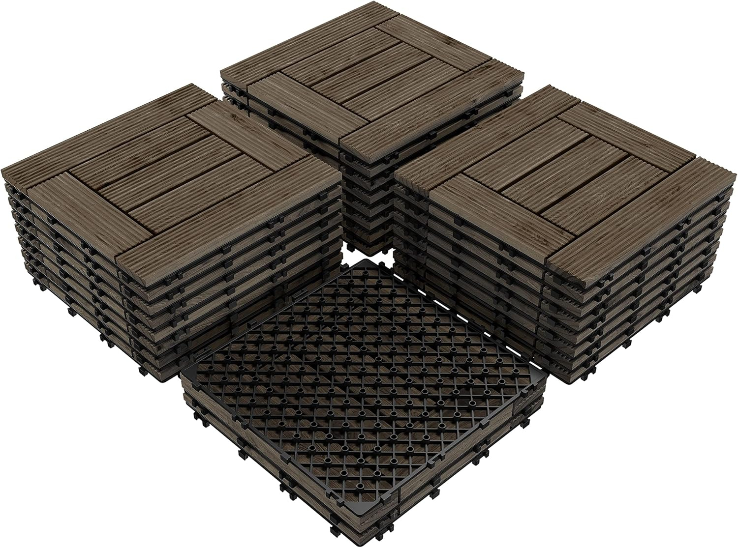 Topeakmart 27PCS Patio Deck Tiles Interlocking Wood Decking Floor Tiles 12 x 12in Black for Outdoor & Indoor Patio Garden Deck Poolside