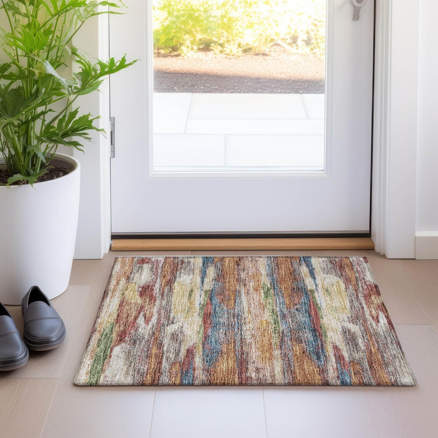 Abstract Multicolor Synthetic Flat Woven 10' x 14' Rug