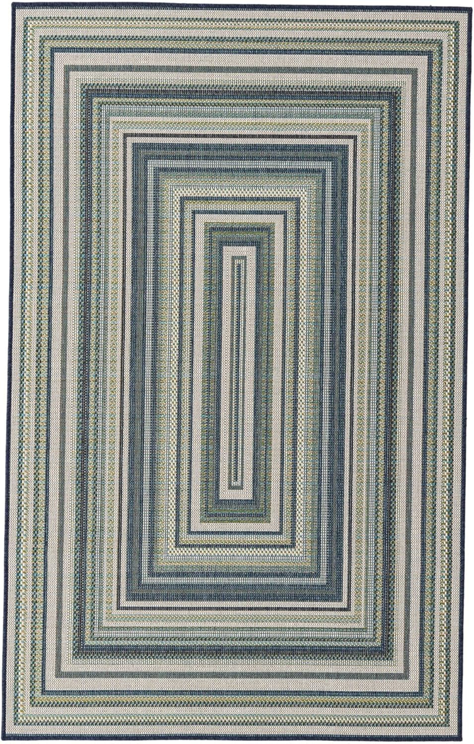 Blue and Ivory Rectangular Synthetic Outdoor Rug, 5' x 8'
