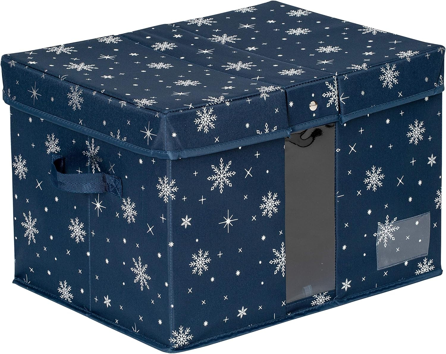 Honey-Can-Do Deluxe Polyester Holiday Décor Storage Box, Navy Snowflake