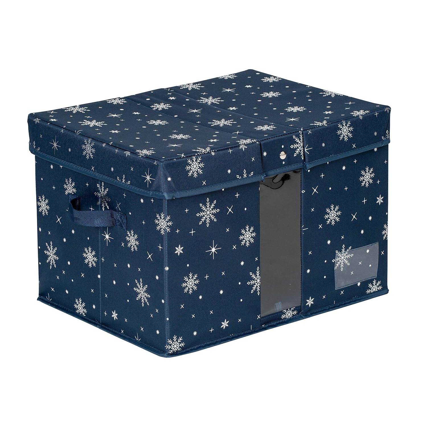 Honey-Can-Do Deluxe Polyester Holiday Décor Storage Box, Navy Snowflake