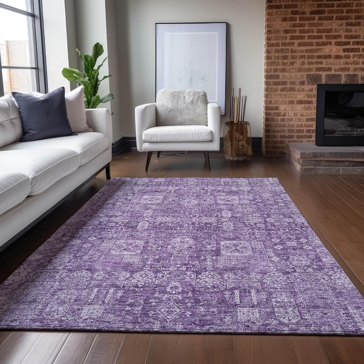Purple Rectangular Machine Washable Synthetic Area Rug