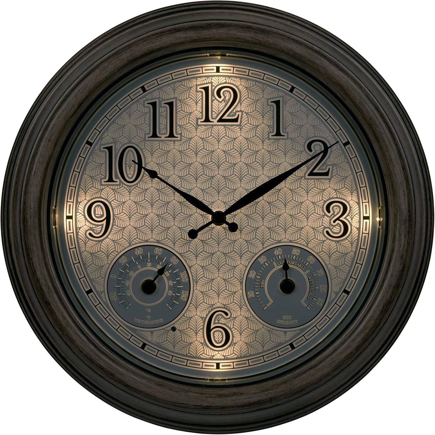 15.5" Brown Plastic Outdoor Analog Clock with Lighted Leaves