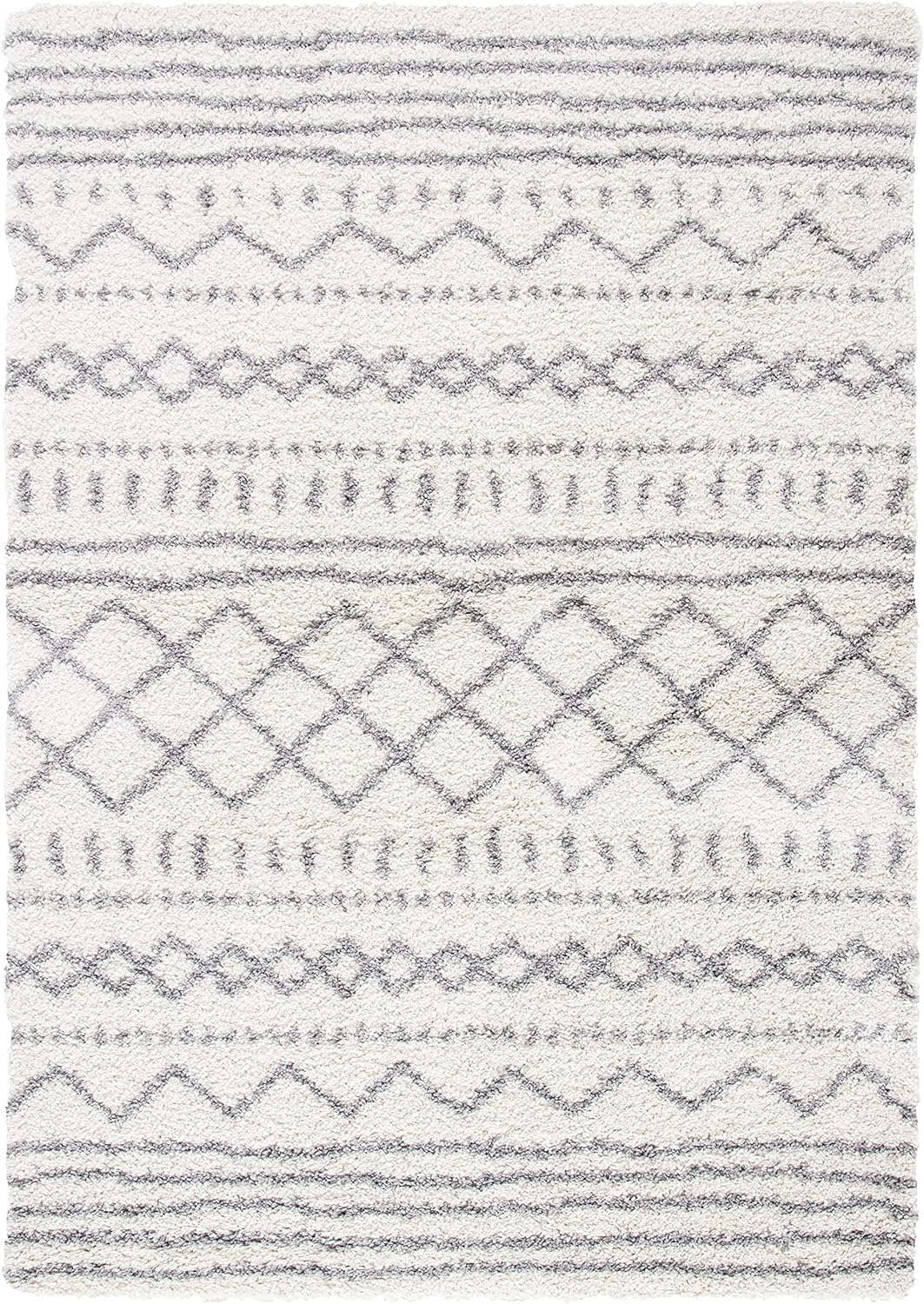 SAFAVIEH Arizona Teagan Geometric Shag Area Rug, Ivory/Grey, 5'1" x 7'6"