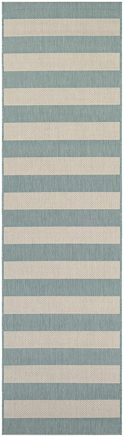 Couristan Afuera Yacht Club 5'3" x 7'6" Sea Mist Green and Ivory Stripe Outdoor Rectangle Rug