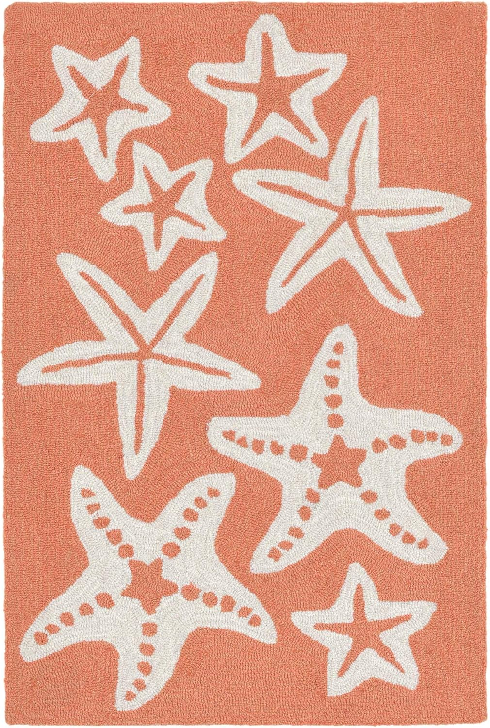 Hand-Tufted Coral and White Starfish Wool Rug