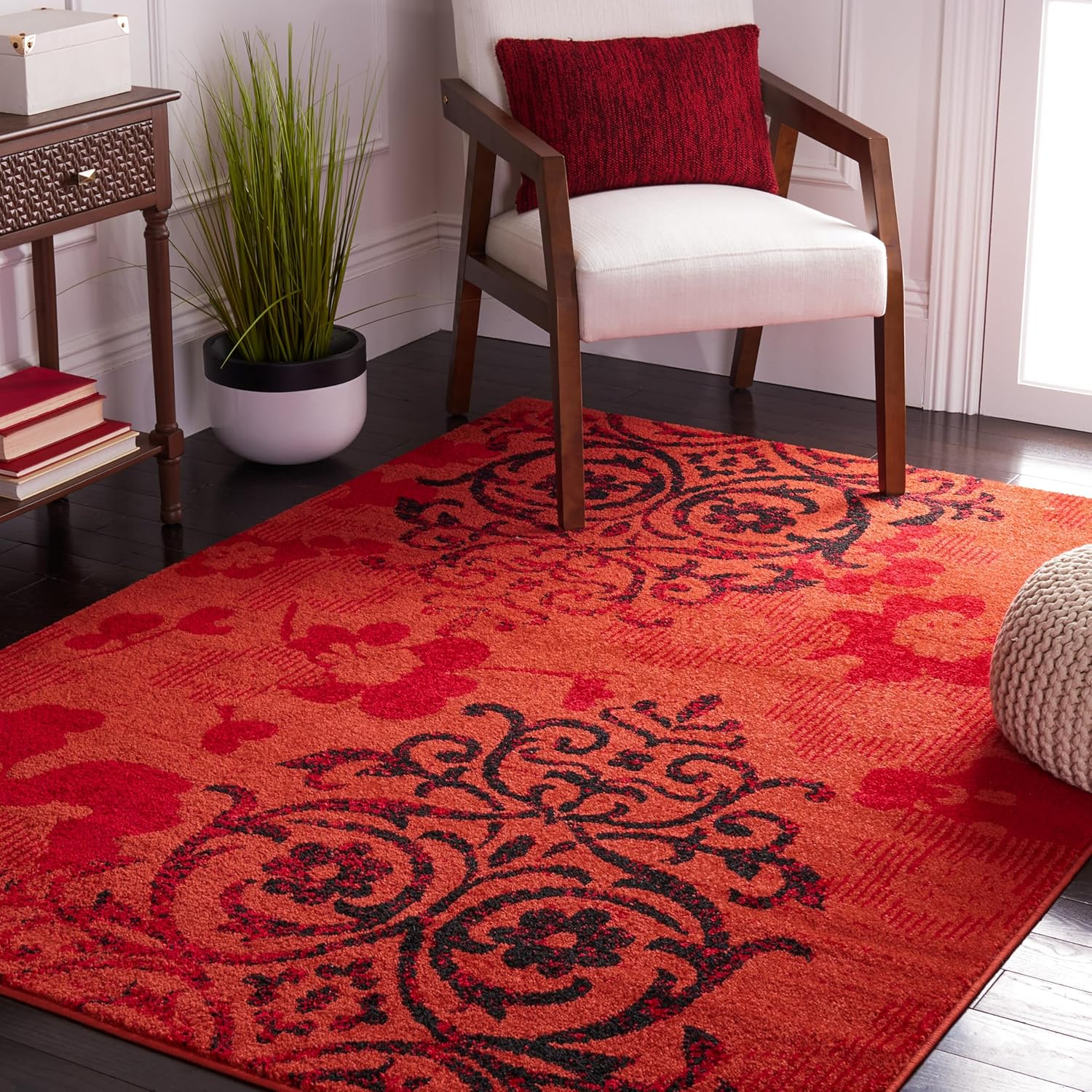 SAFAVIEH Adirondack Hortense Floral Area Rug, Red/Black, 4'5" x 6'5"