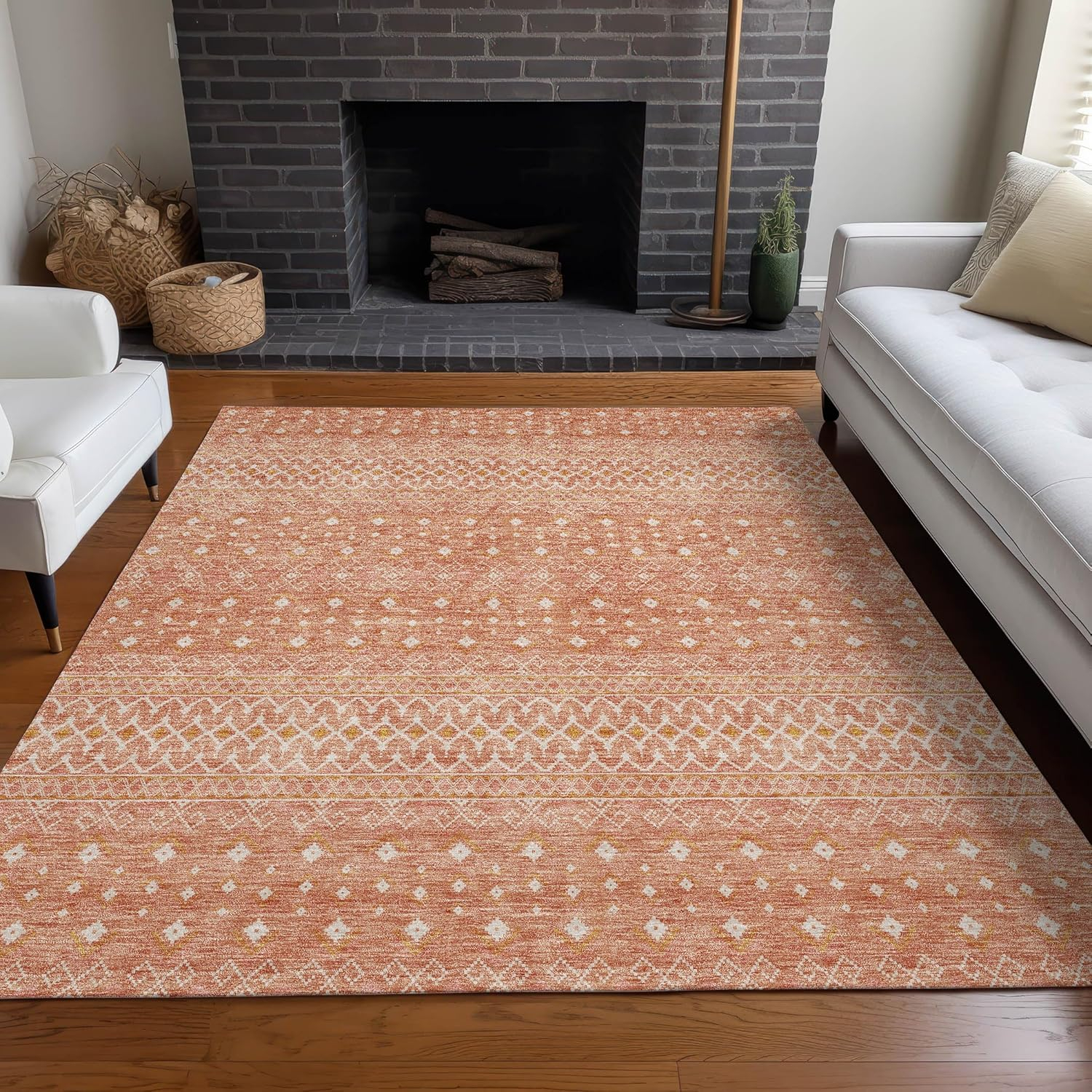 Salmon Flat Woven Synthetic Rectangular Indoor/Outdoor Rug
