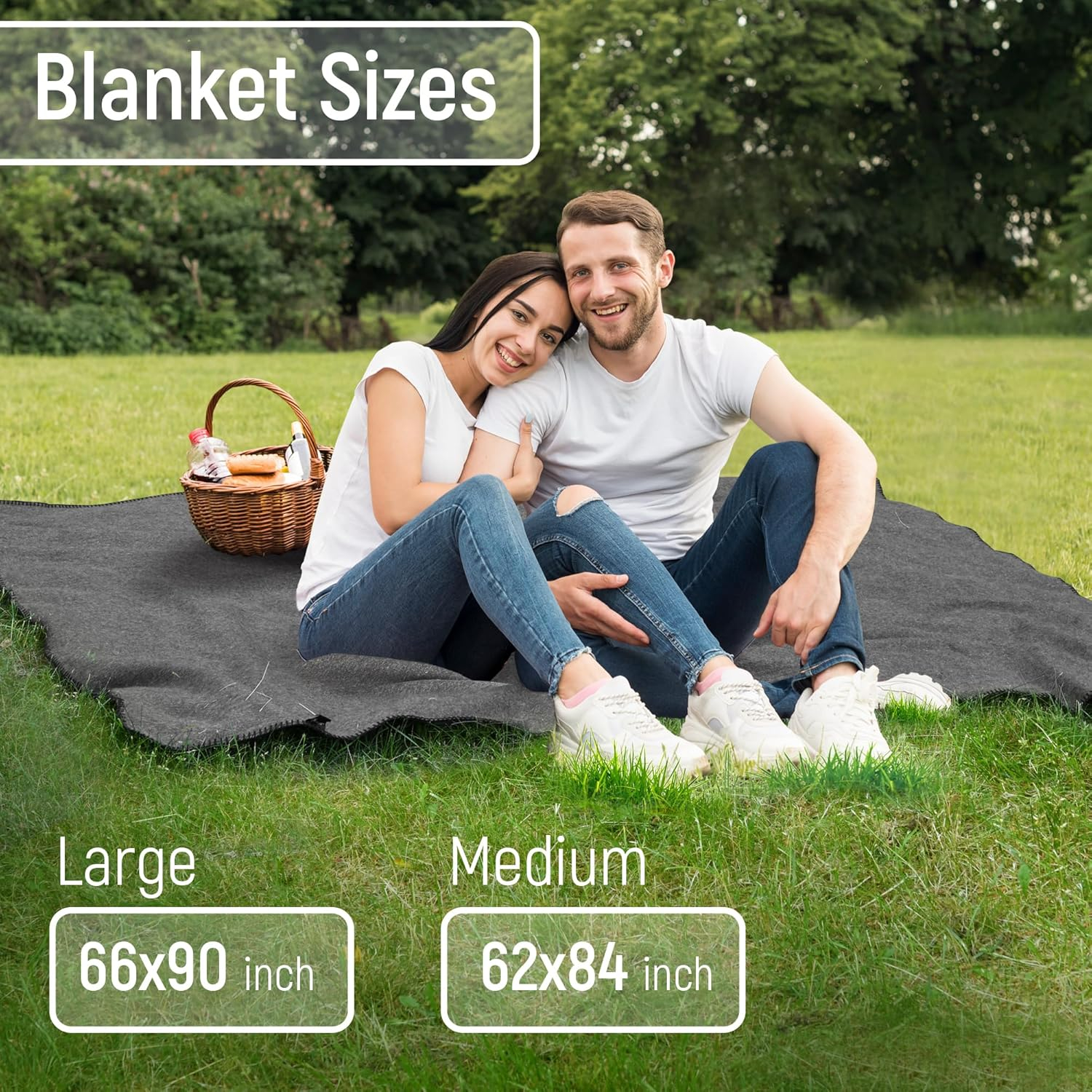 Jmr Usa Inc. Military Wool Blanket for Camping, Emergency and Everyday Use, Fire Retardant Extra Thick and Warm Outdoor Wool Blanket, 80% Wool, Grey, Size 66X90.