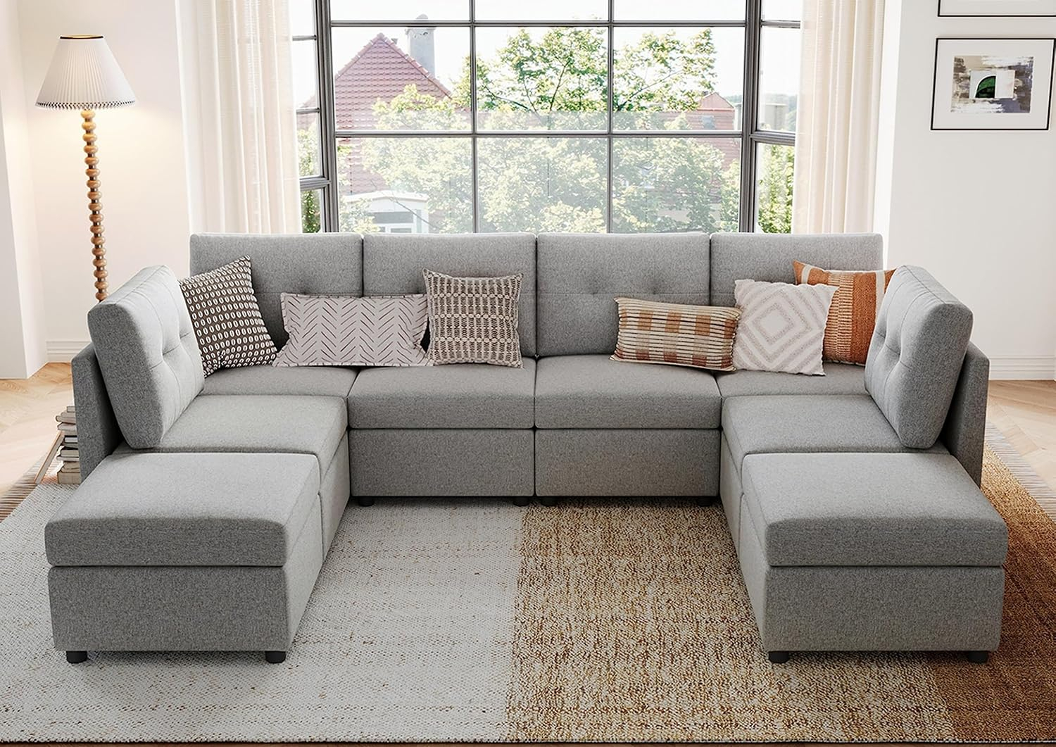 LINSY HOME Oversized Modular Cloud Sectional Sofa, RUBIK III 7 Seat Storage Couches and Sofas, Sectional Couches for Living Room with Reversible Chaises, Light Gray