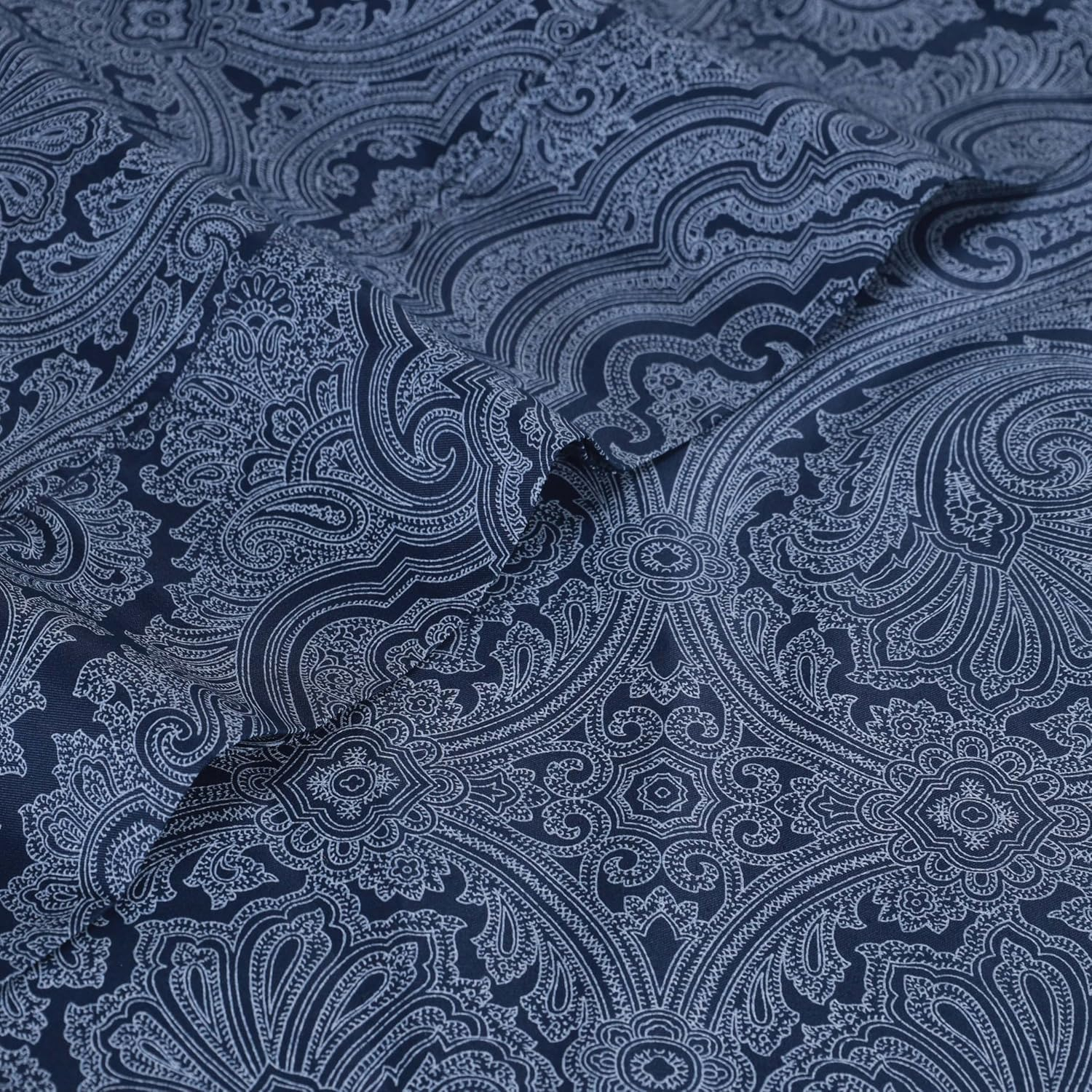 Superior Italian Paisley Cotton Blend Classic Sheet Set, Twin, Navy Blue