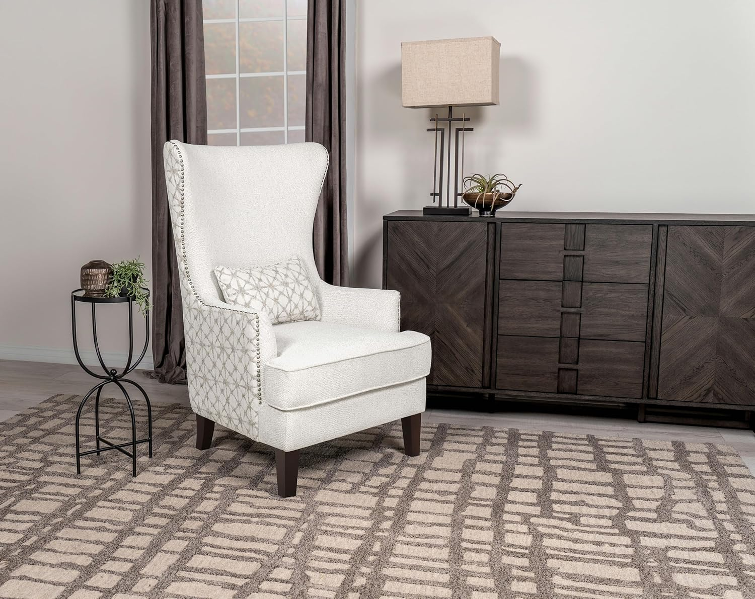 Coaster Pippin Upholstered Fabric Accent Chair with Wingback in Latte