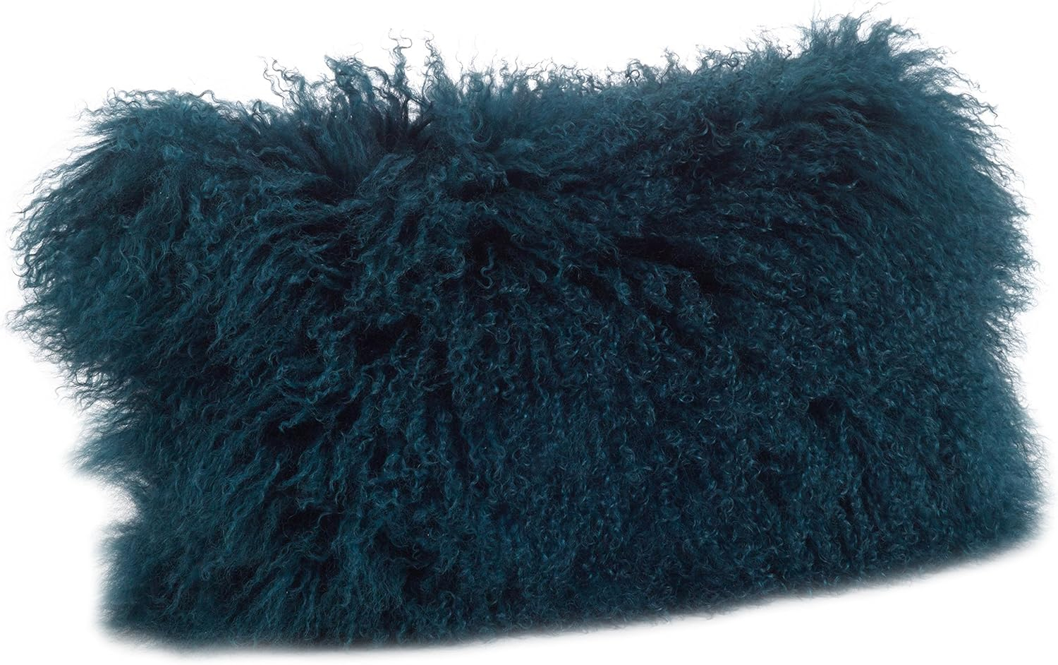 12 x 20 in. Wool Mongolian Lamb Fur Throw Pillow - Teal