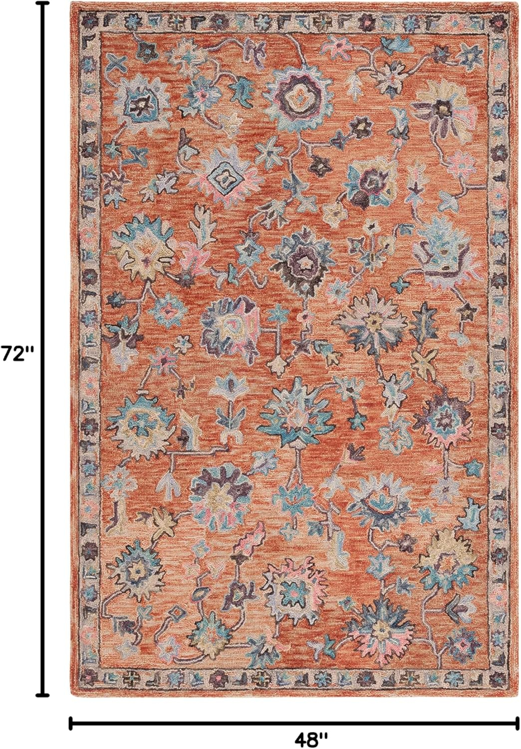 SAFAVIEH Blossom Moema Floral Area Rug, Rust/Blue, 4' x 6'