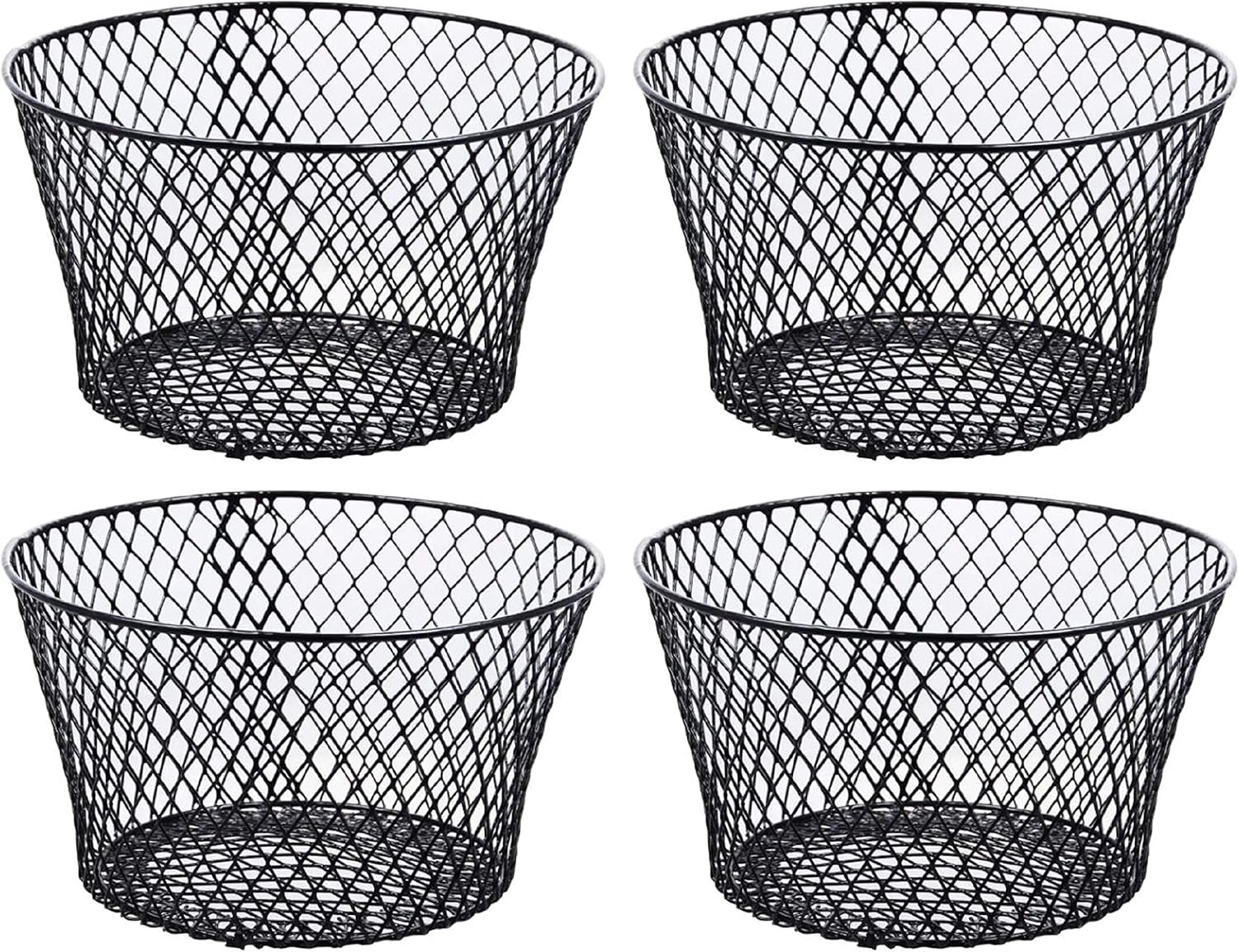 Small Metal Rectangular, Oval and Round Wire Baskets with Handles, Black and White, 4-ct Sets (Round Black Without Handles)