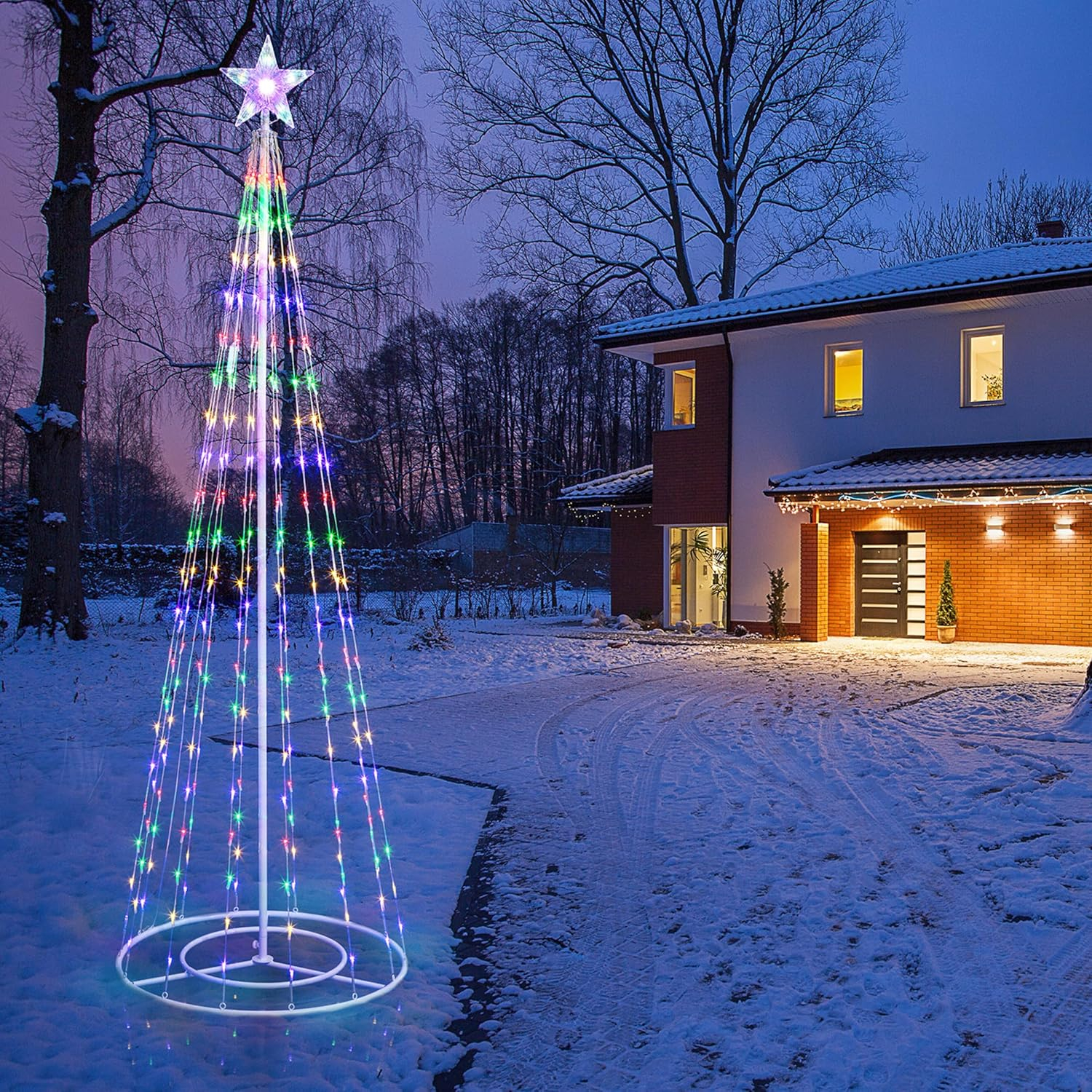 Alpine Corporation 86"H Indoor Artificial Christmas Tree with Multi-Colored Lights and Star Topper , Christmas Decoration