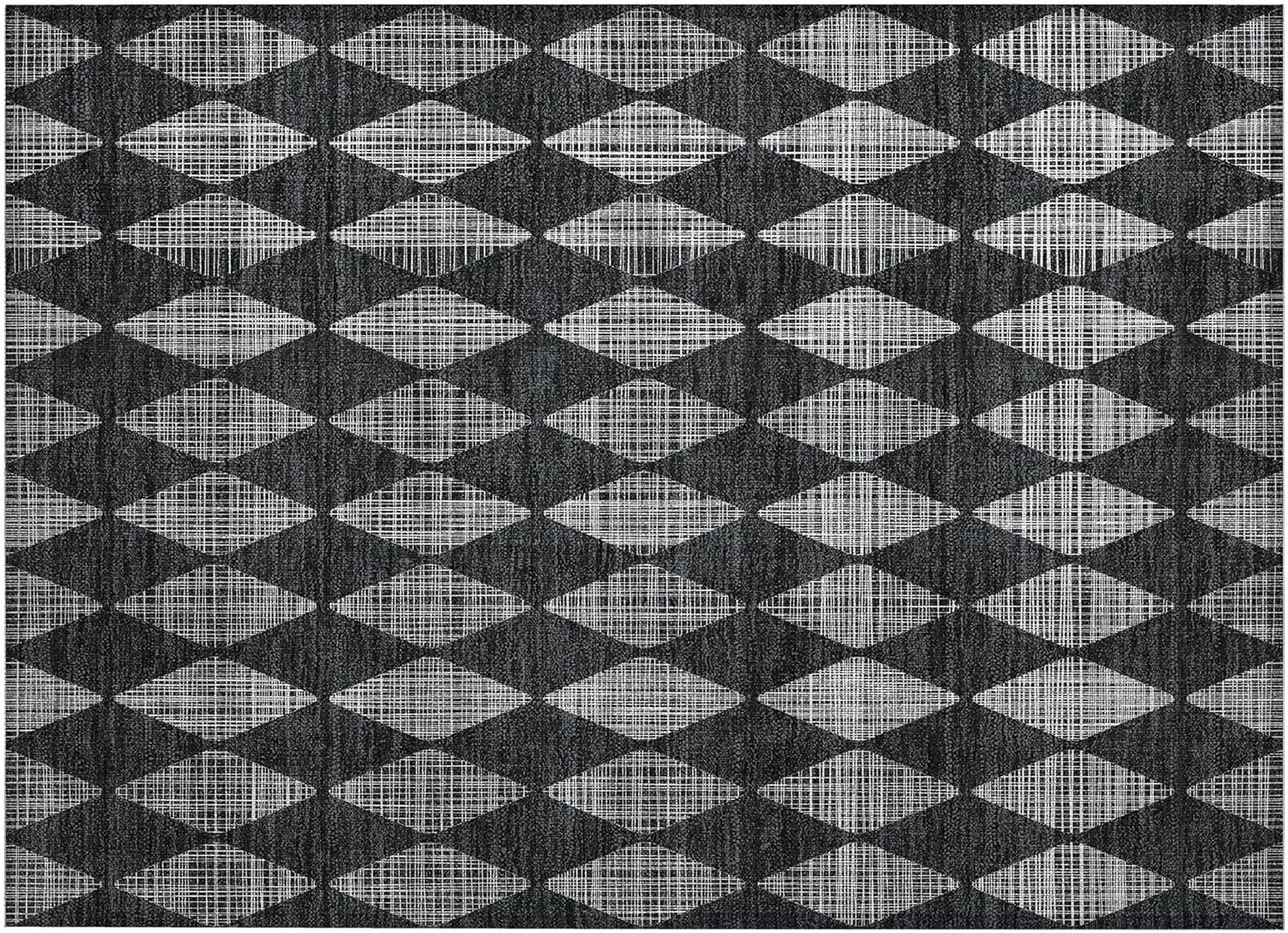 Charcoal Diamond Pattern Machine Washable Rug 1'8" x 2'6"