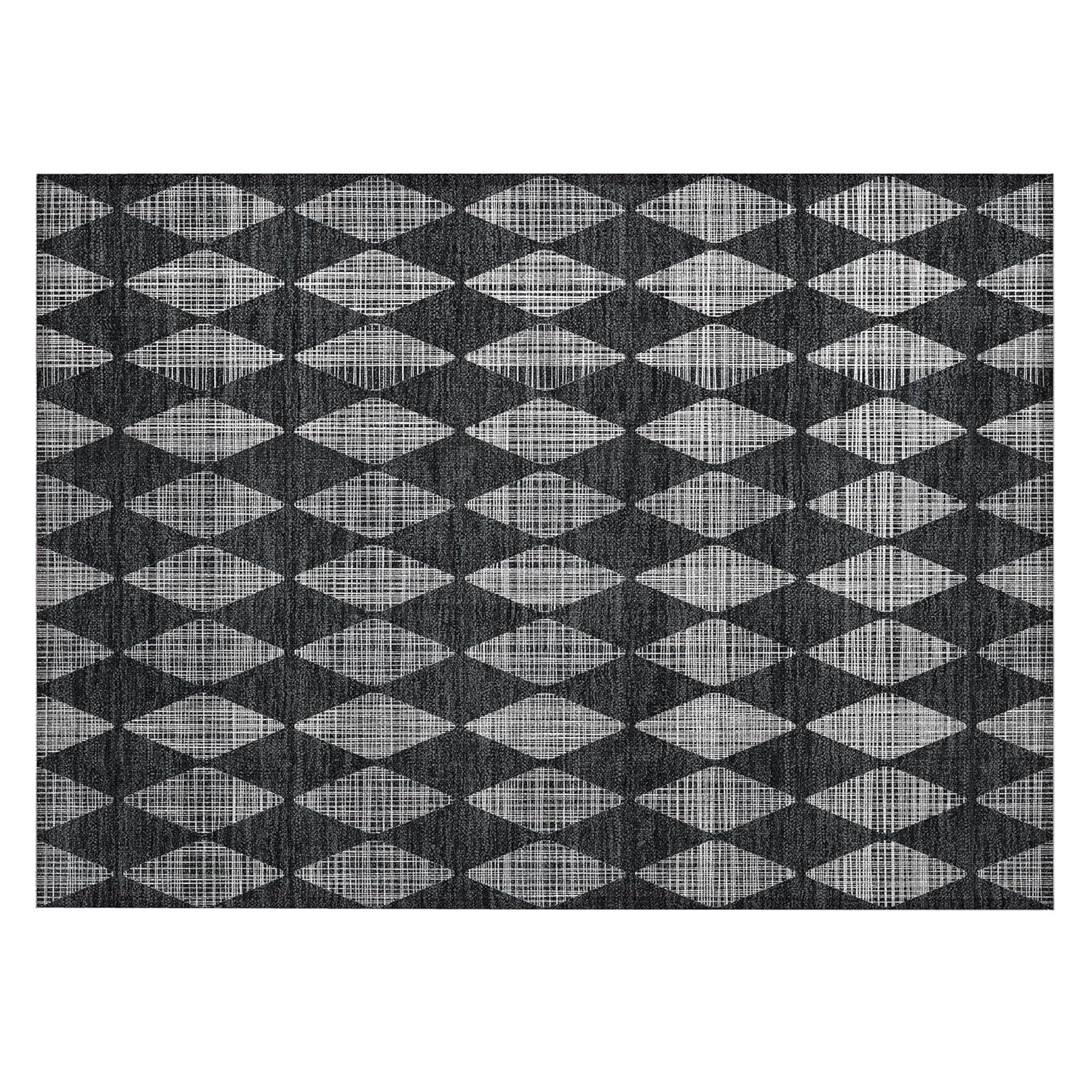 Charcoal Diamond Pattern Machine Washable Rug 1'8" x 2'6"