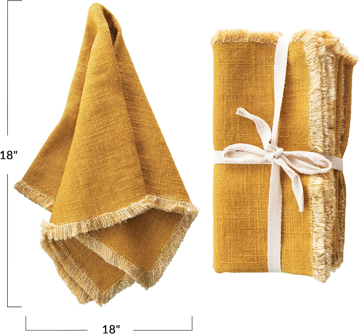 Creative Co-Op Mustard Square Linen Blend Fringe Trim (Set of 4) Napkin