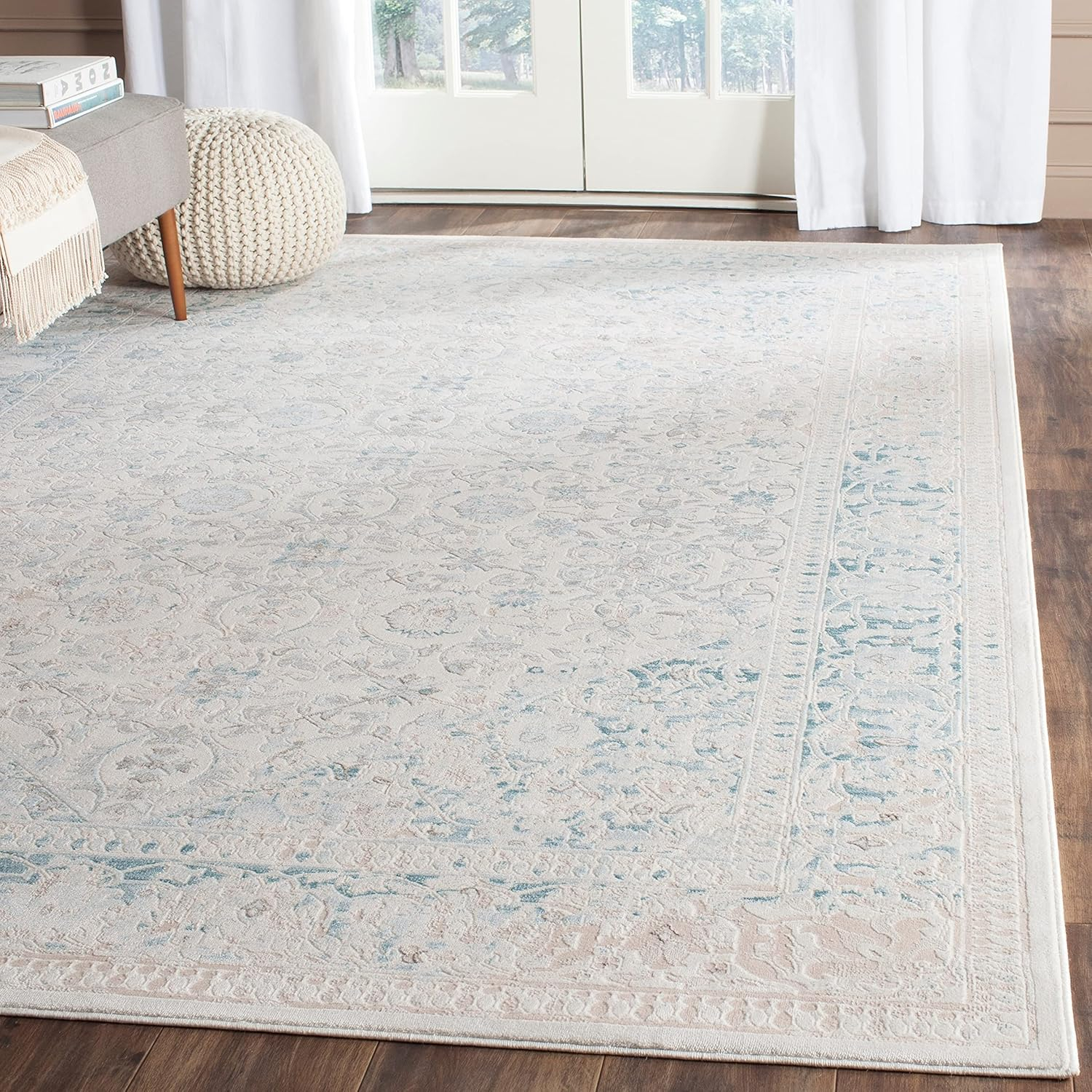 SAFAVIEH Passion Collection Accent Rug - 4' x 5'7", Turquoise & Ivory, Vintage Distressed Design, Non-Shedding & Easy Care, Ideal for High Traffic Areas in Entryway, Living Room, Bedroom (PAS405B)