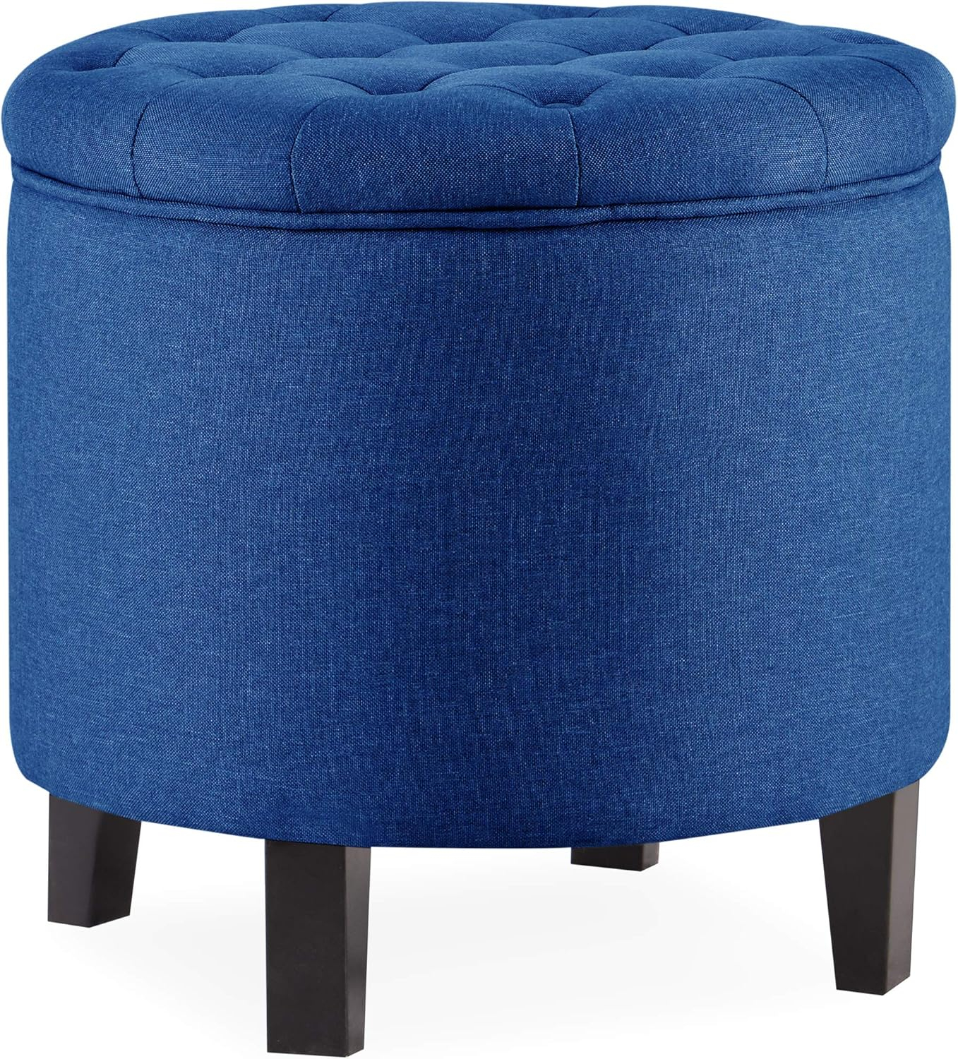 Belleze Nailhead Round Tufted Storage Ottoman Large Footrest Stool Coffee Table Lift Top, Blue