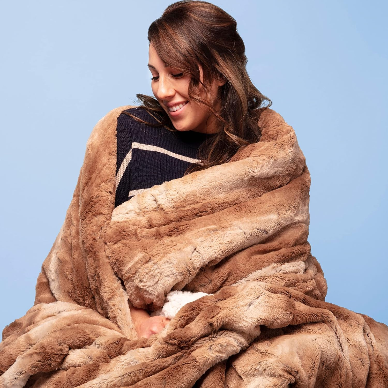 ViscoSoft Faux Fur Sherpa Luxury Blanket, Brown, Throw 50"x 60"