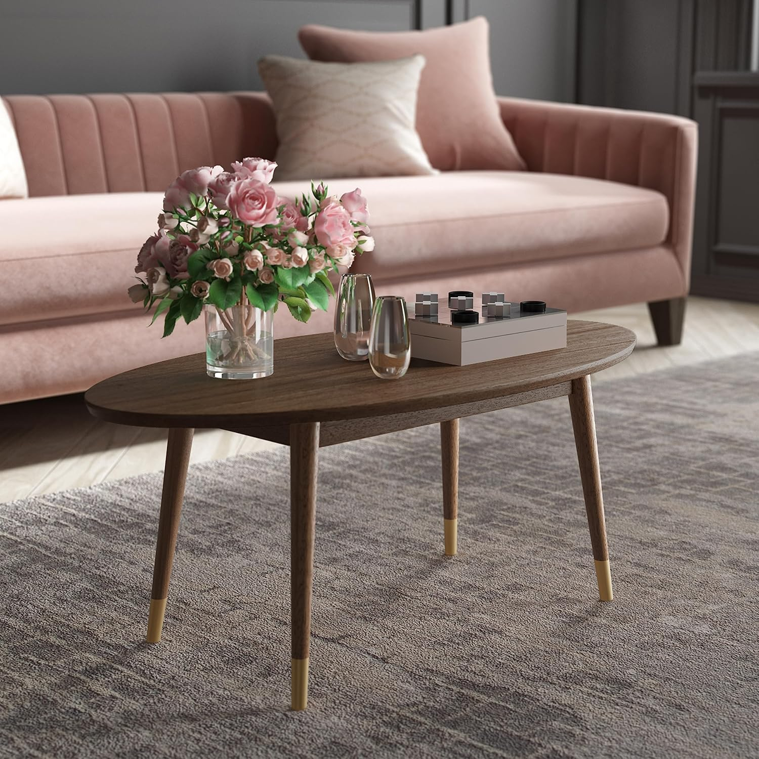 True Innovations and Design (USA) LLC Elle Decor Clementine Mid-Century Modern Living Room Furniture Collection with Brass Accents Assembly Required