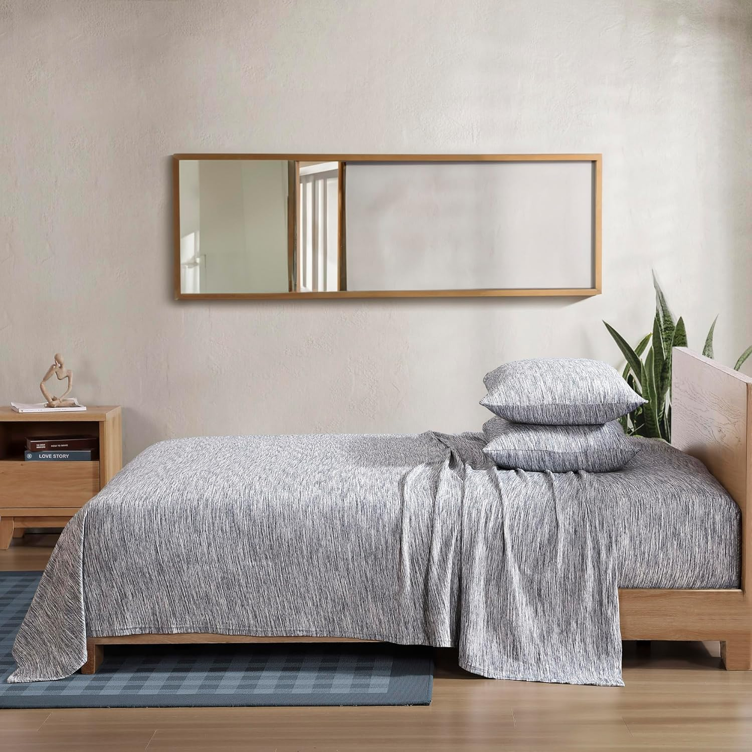 Twin Melange Dark Blue Cotton Jersey Knit Sheet Set