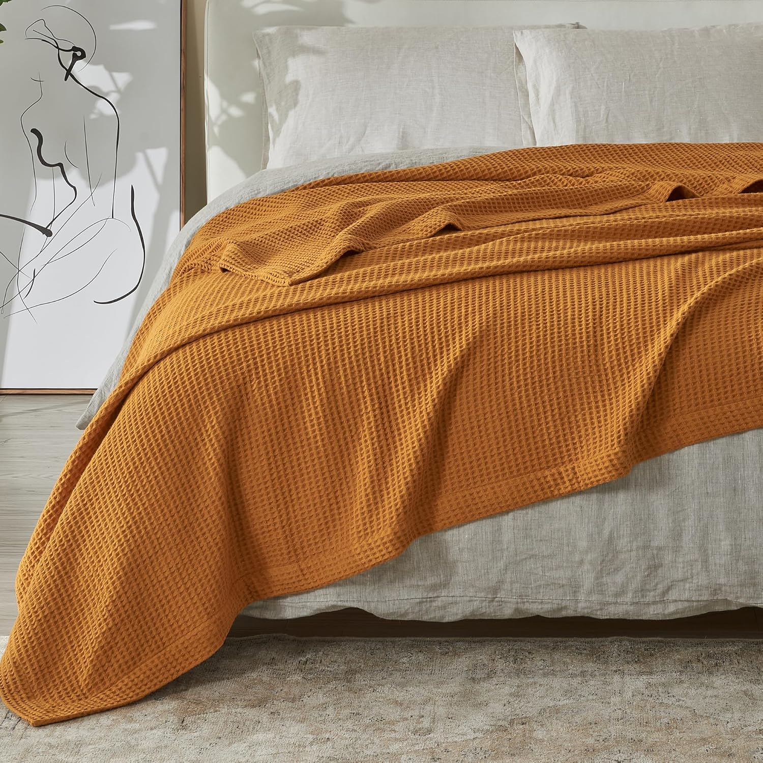 Vintage Comfort 100% Cotton Waffle Weave Thermal Bed Blanket, Twin