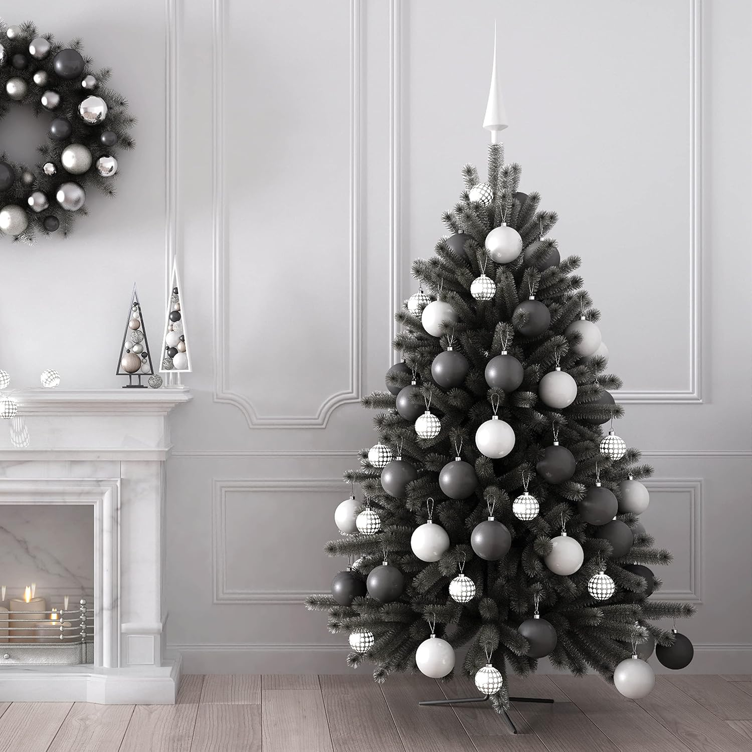 Christmas Ornaments Set of 36 - Beautiful [Silver] Christmas Tree Decorations Ornaments Set - 6 Style Christmas Ball Ornaments - Shatterproof/Pre-Strung - for Holiday/Party/Decorations/DIY