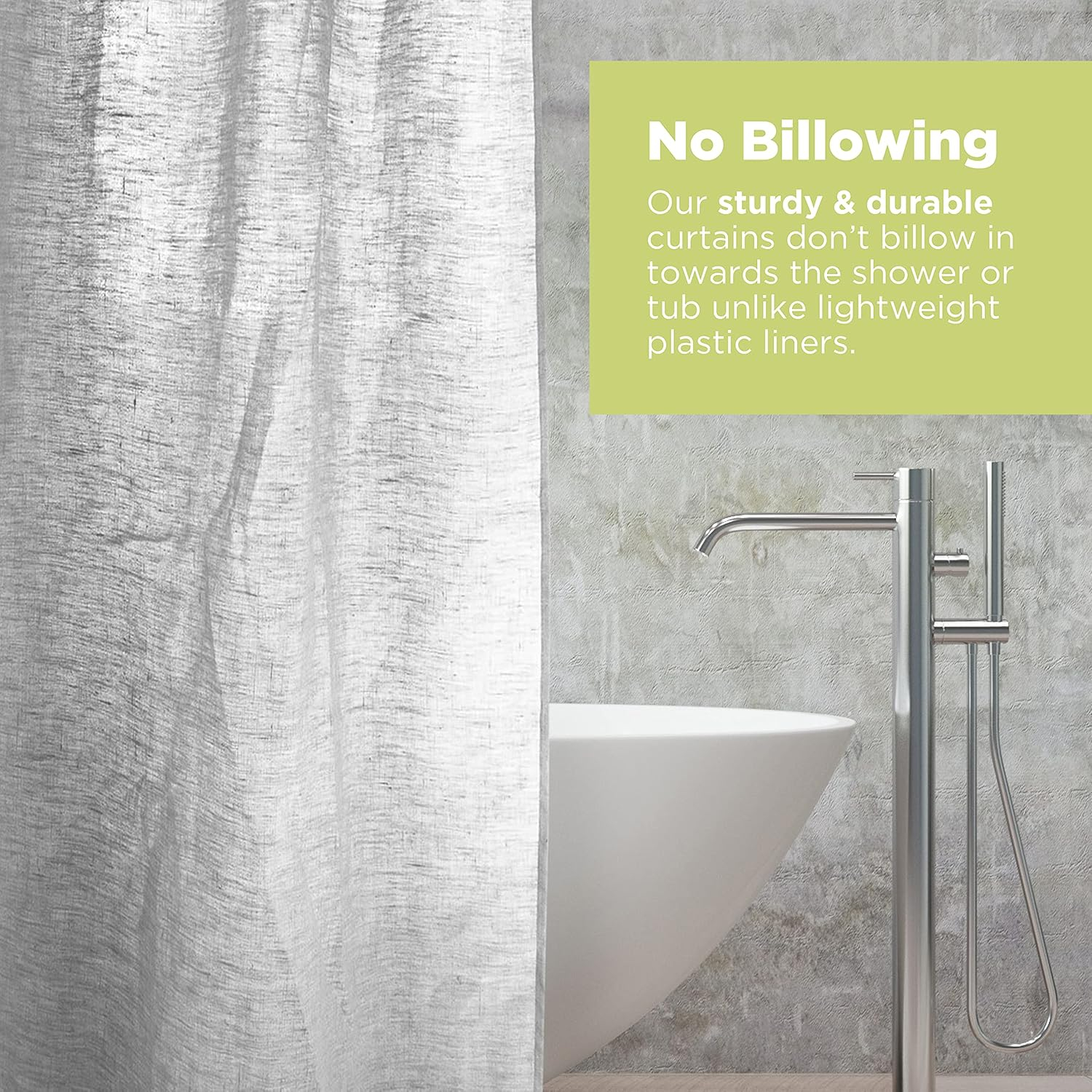 Natural Hemp 36x74" Stall Shower Curtain - Natural fabric Leakproof curtain for luxury bathroom decor - White